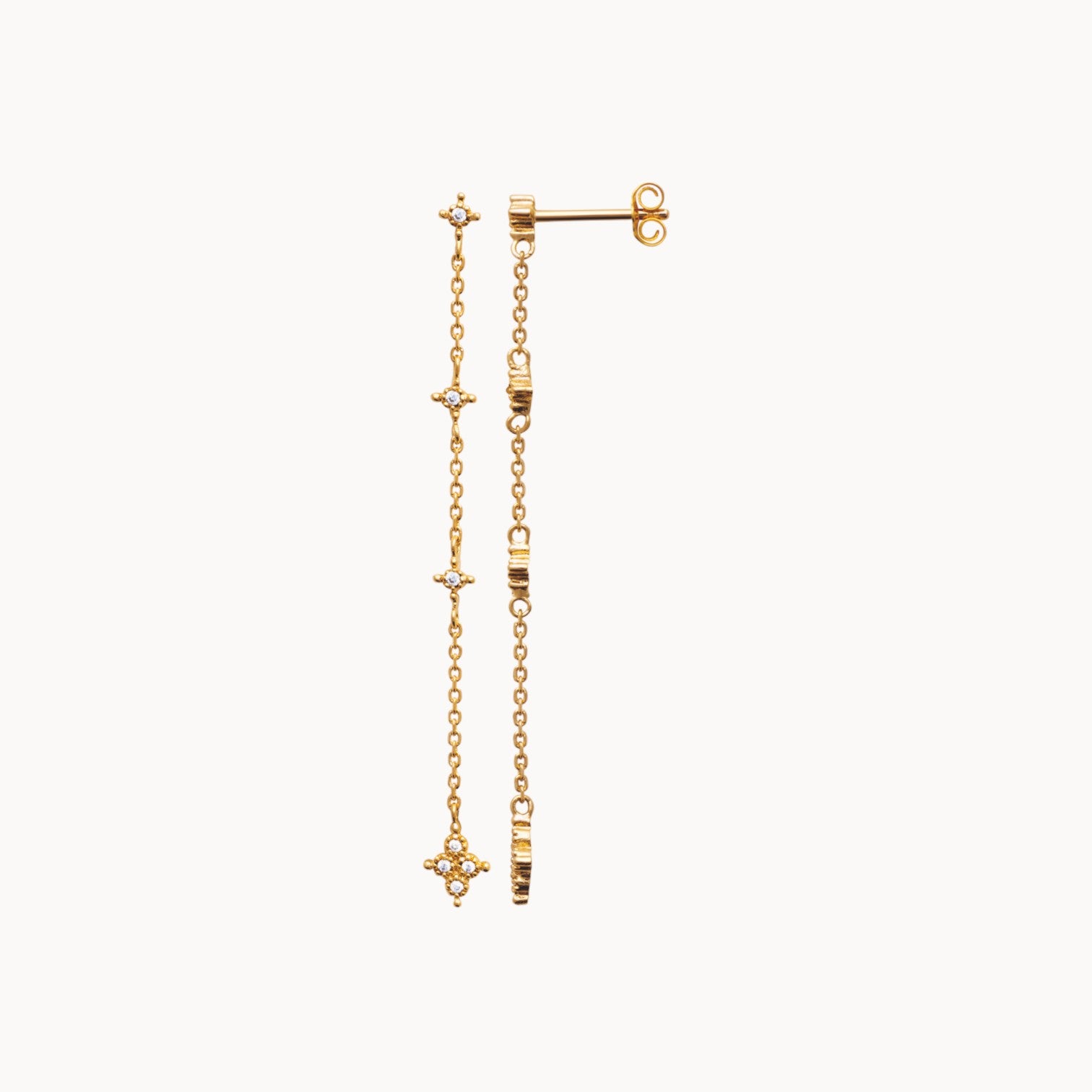 Java earrings with chains stars and zircons gold-plated