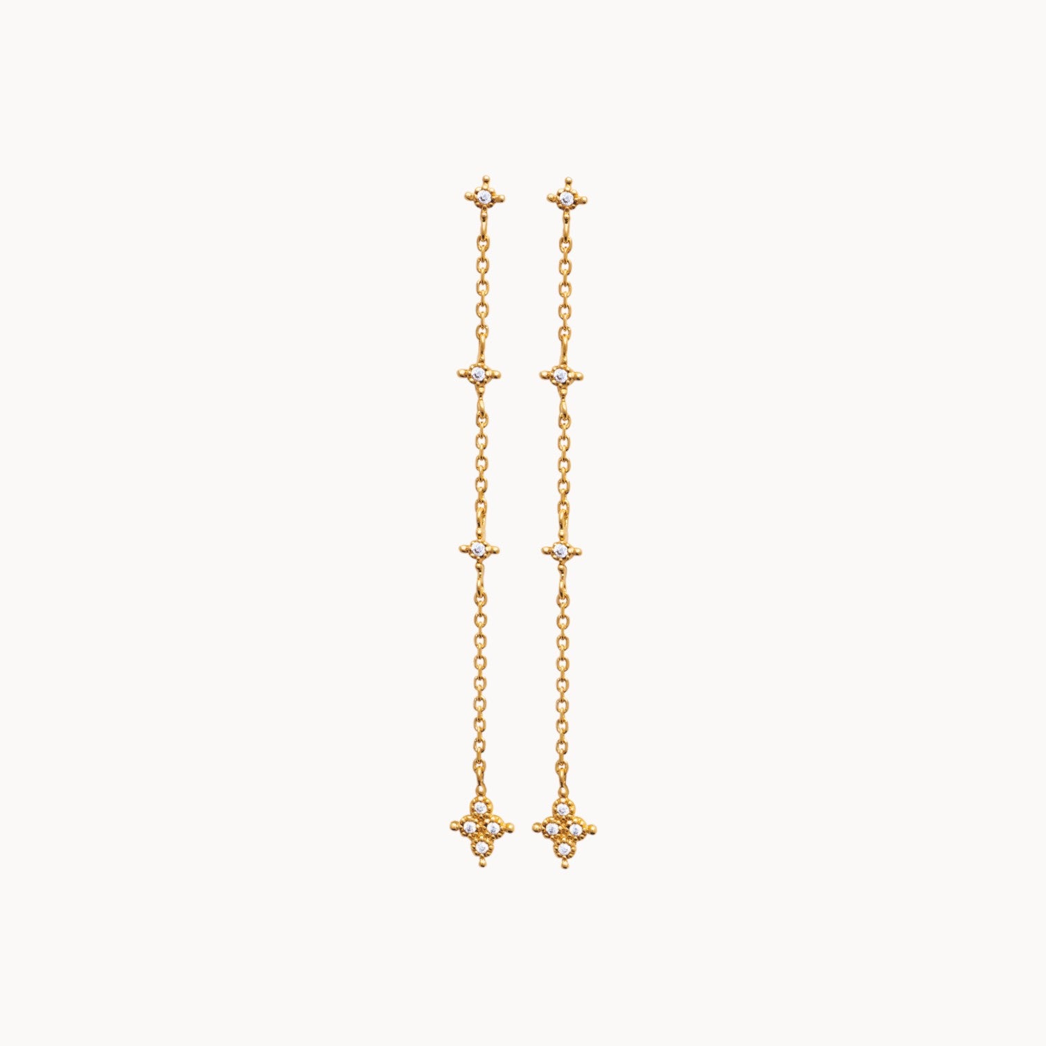 Java earrings with chains stars and zircons gold-plated