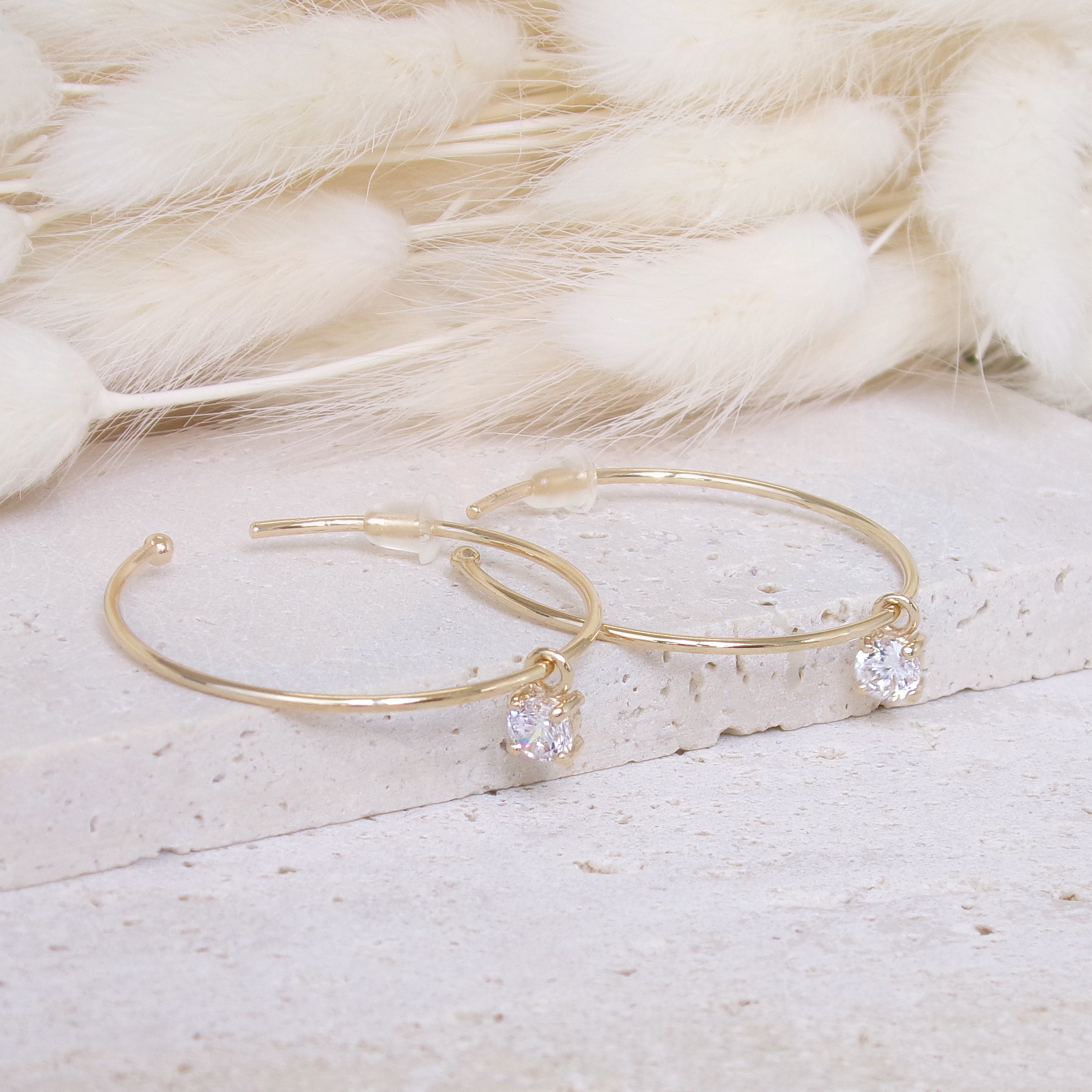 Bella hoop earrings with zircon tassel gold-plated