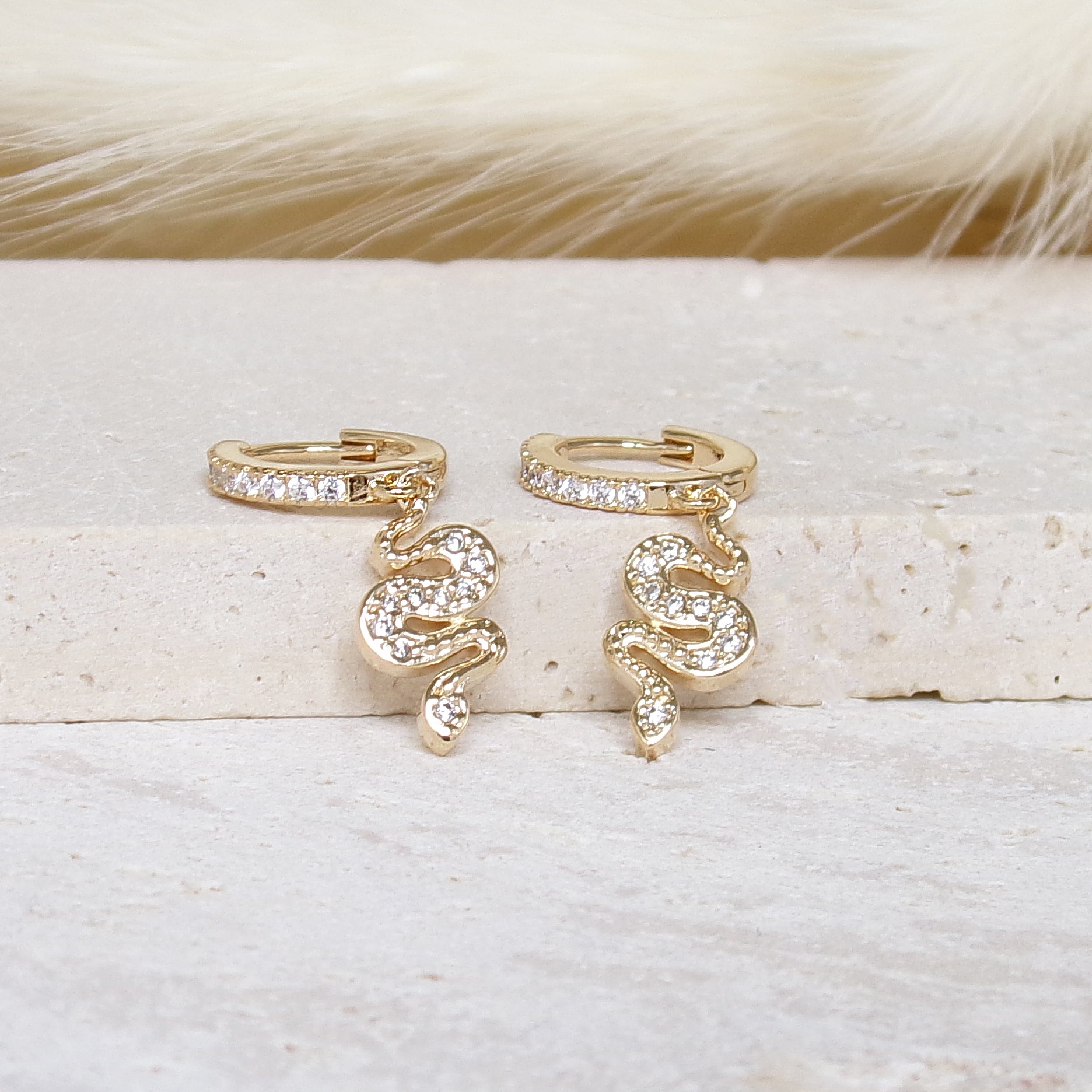 Sila mini hoop earrings snake tassel and zircons gold-plated