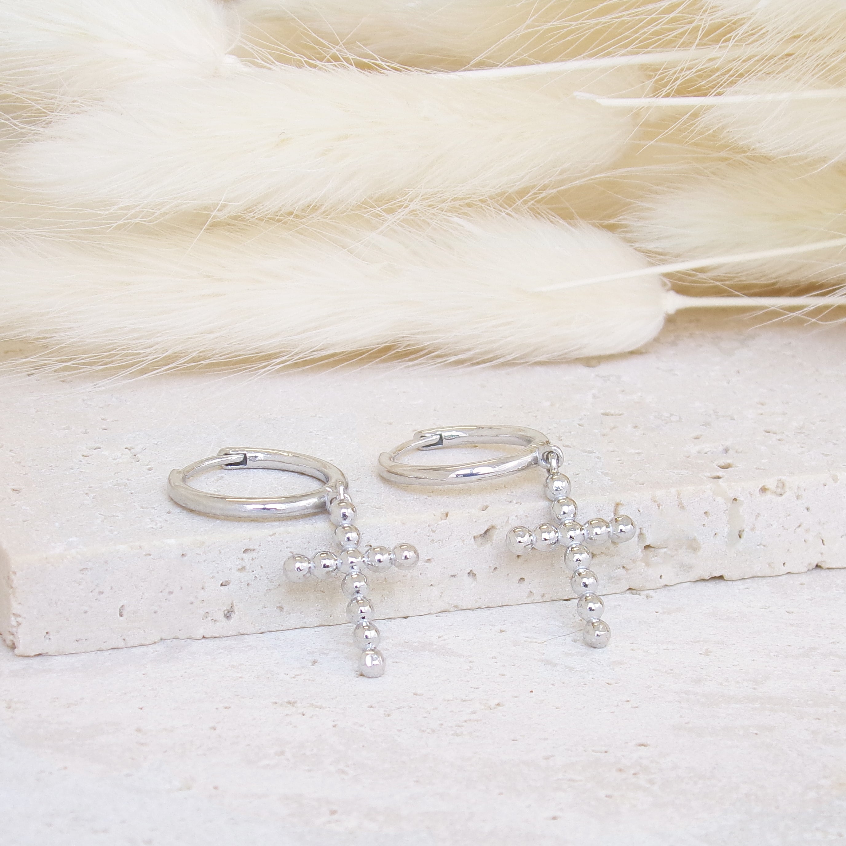 Fara hoop earrings beaded cross sterling silver