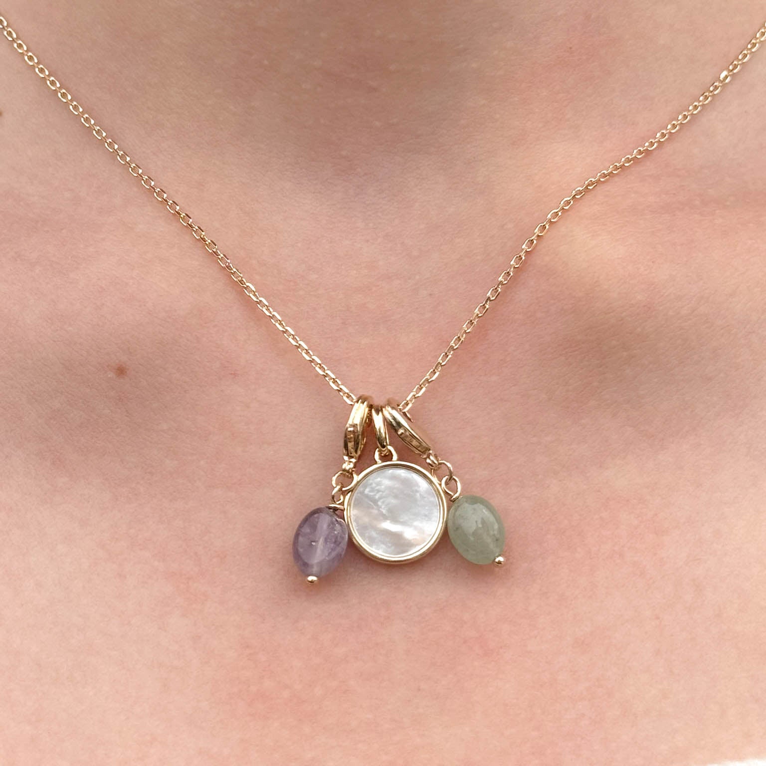 Green Quartzite charm gold-plated