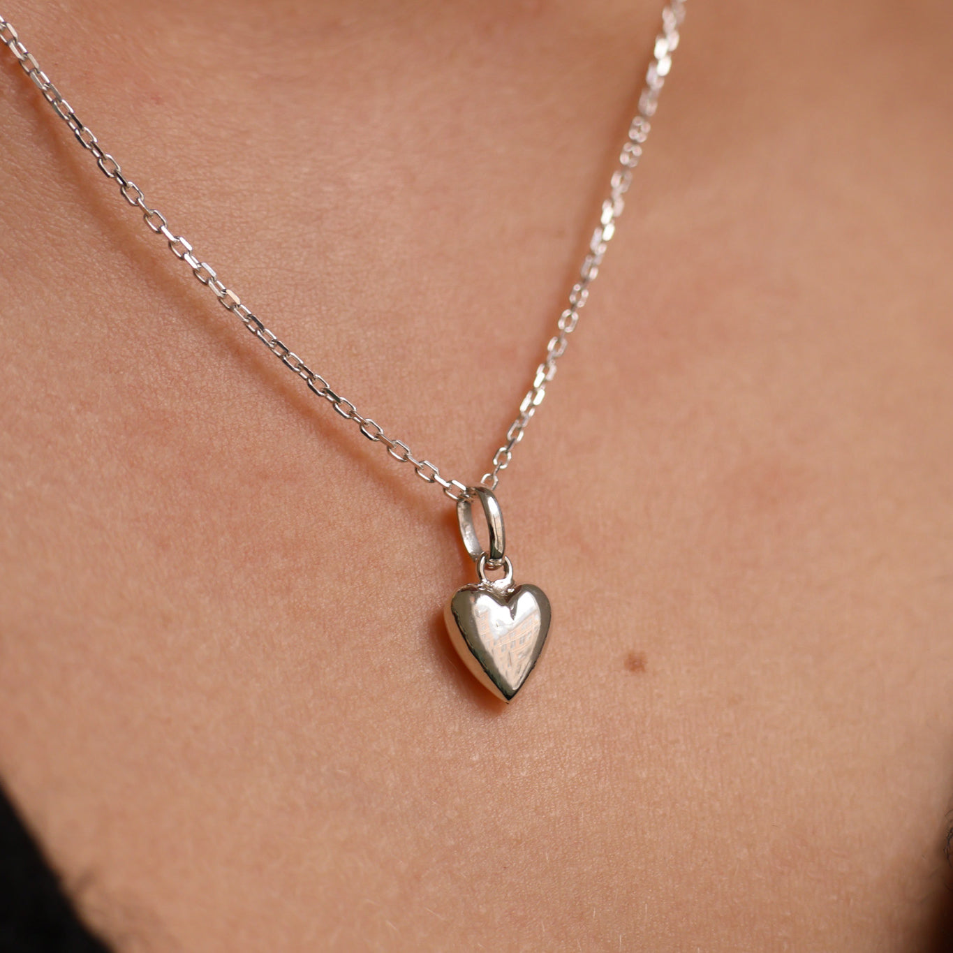 Domed heart charm sterling silver