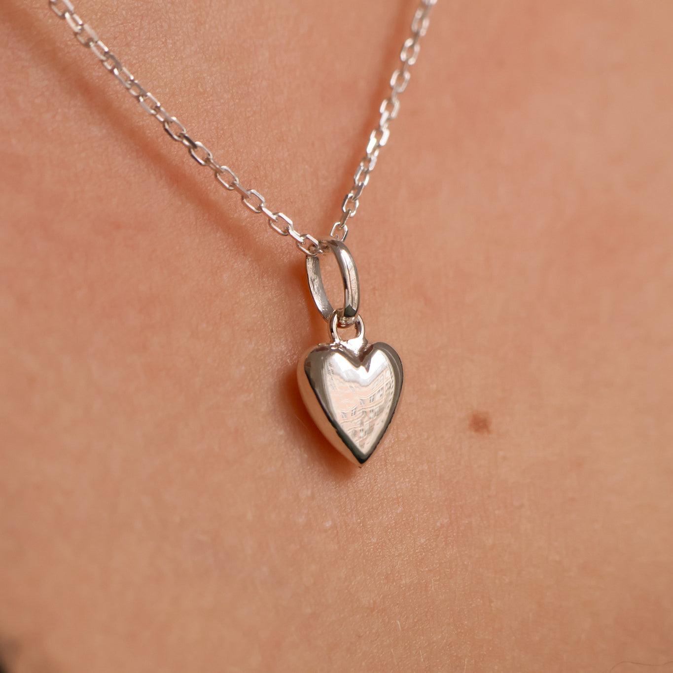 Domed heart charm sterling silver