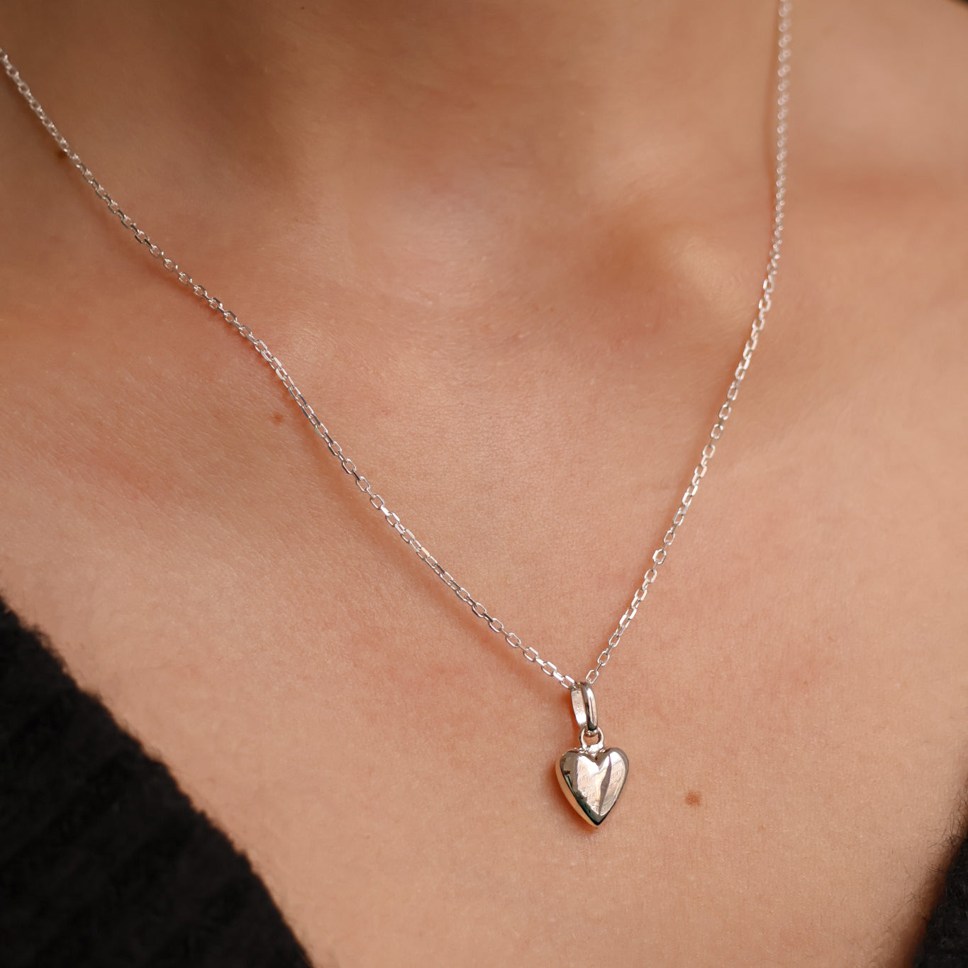 Domed heart charm sterling silver