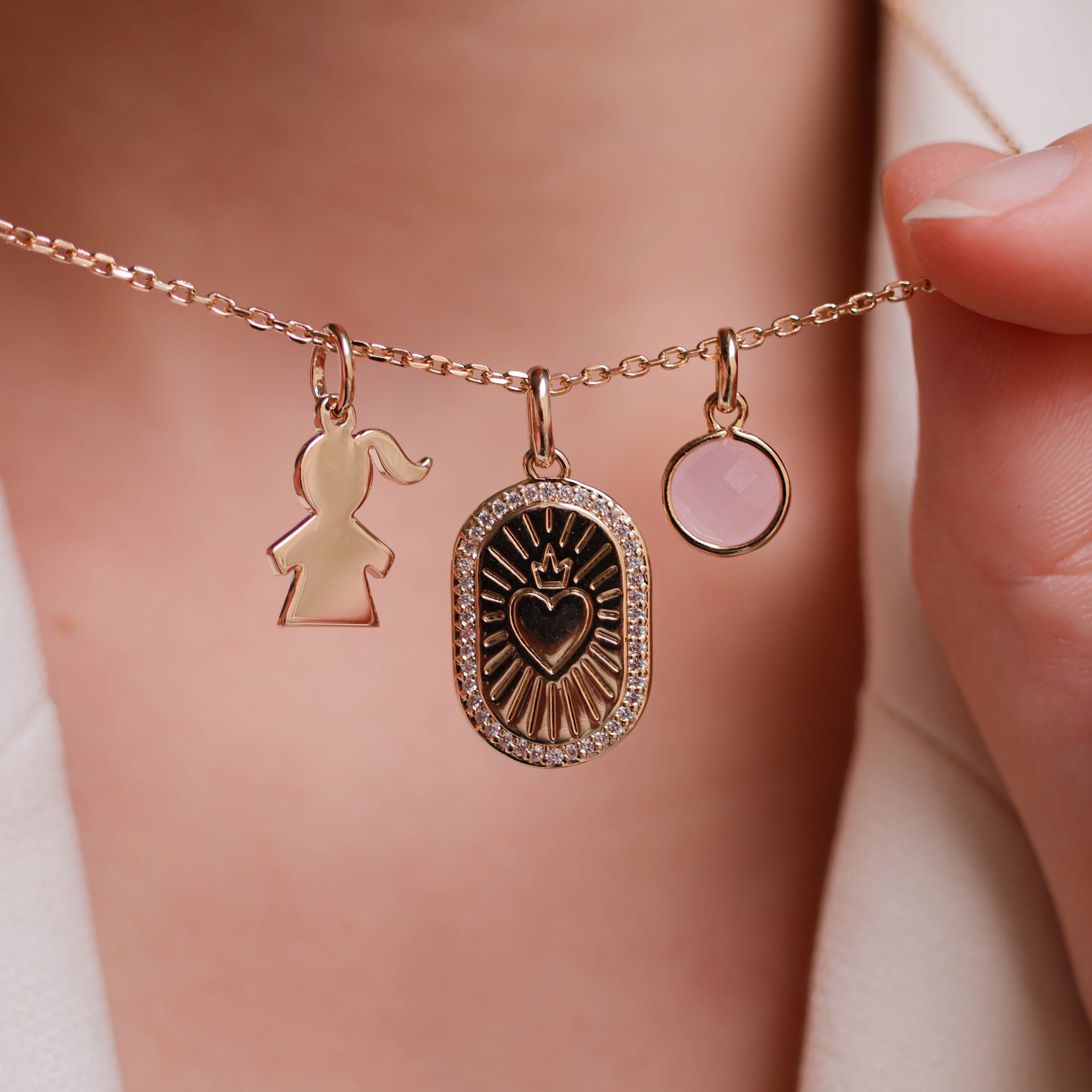 Solana charm pastel pink stone gold-plated