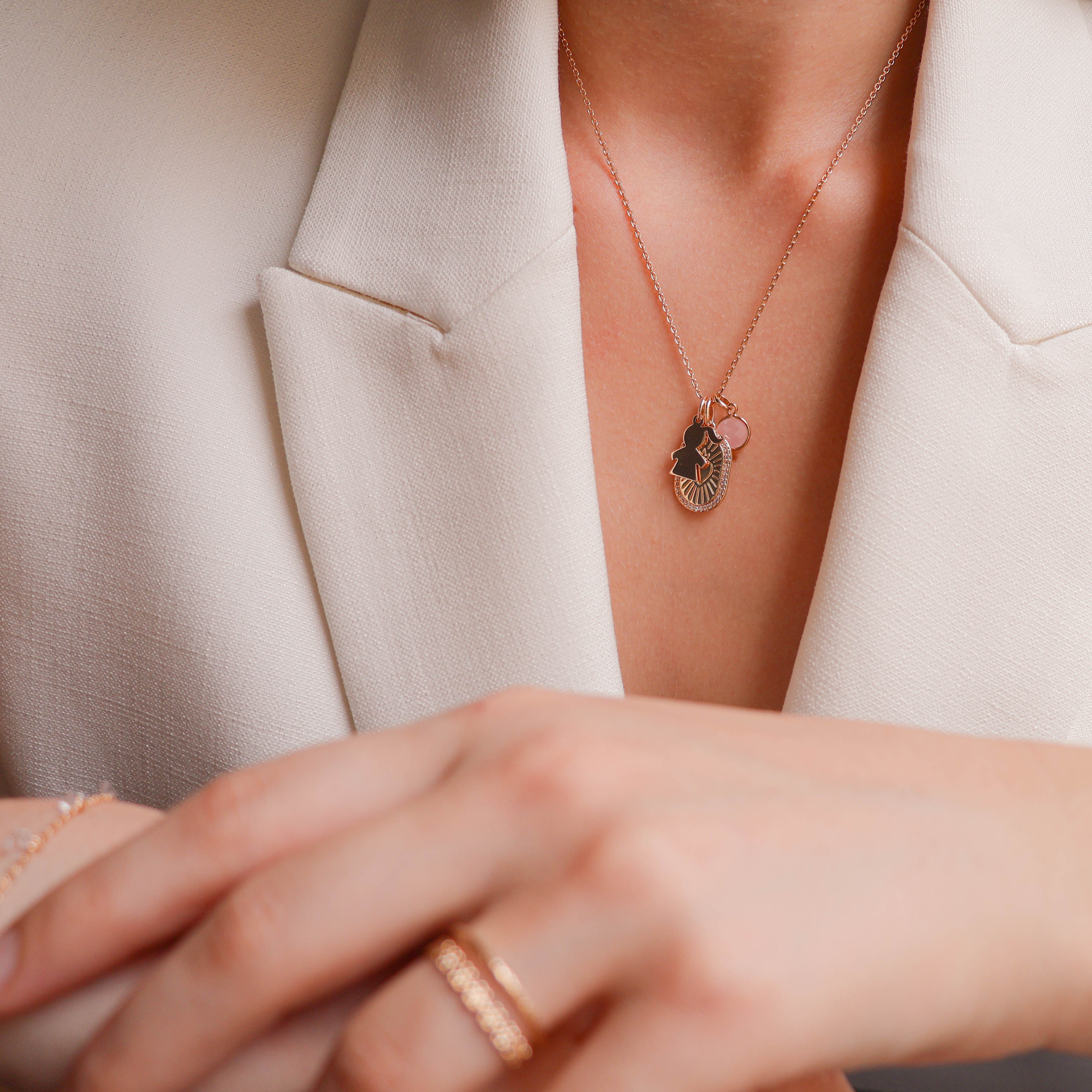 Solana charm pastel pink stone gold-plated