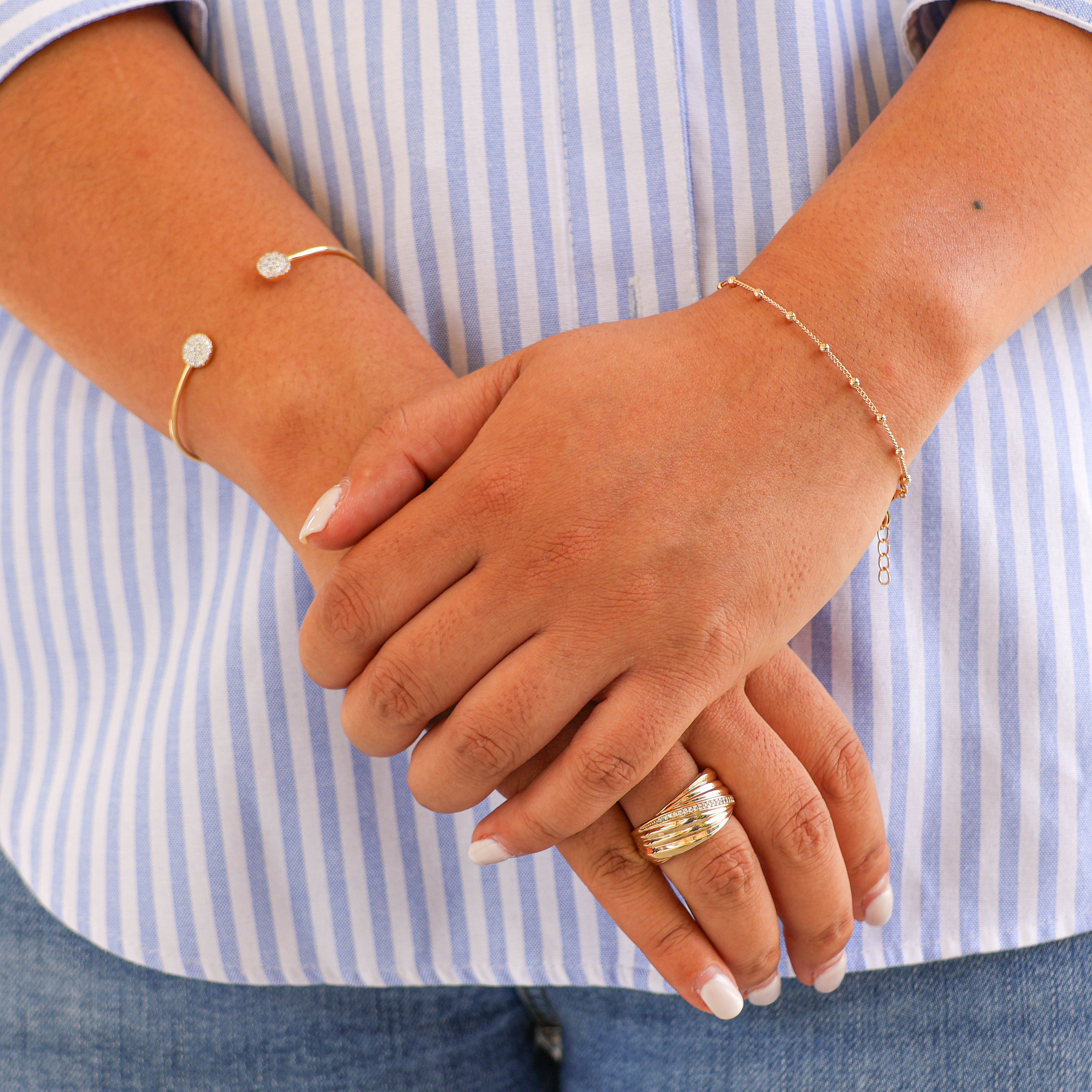 Bracelet Clara 18cm chaine boules maille forçat plaqué or