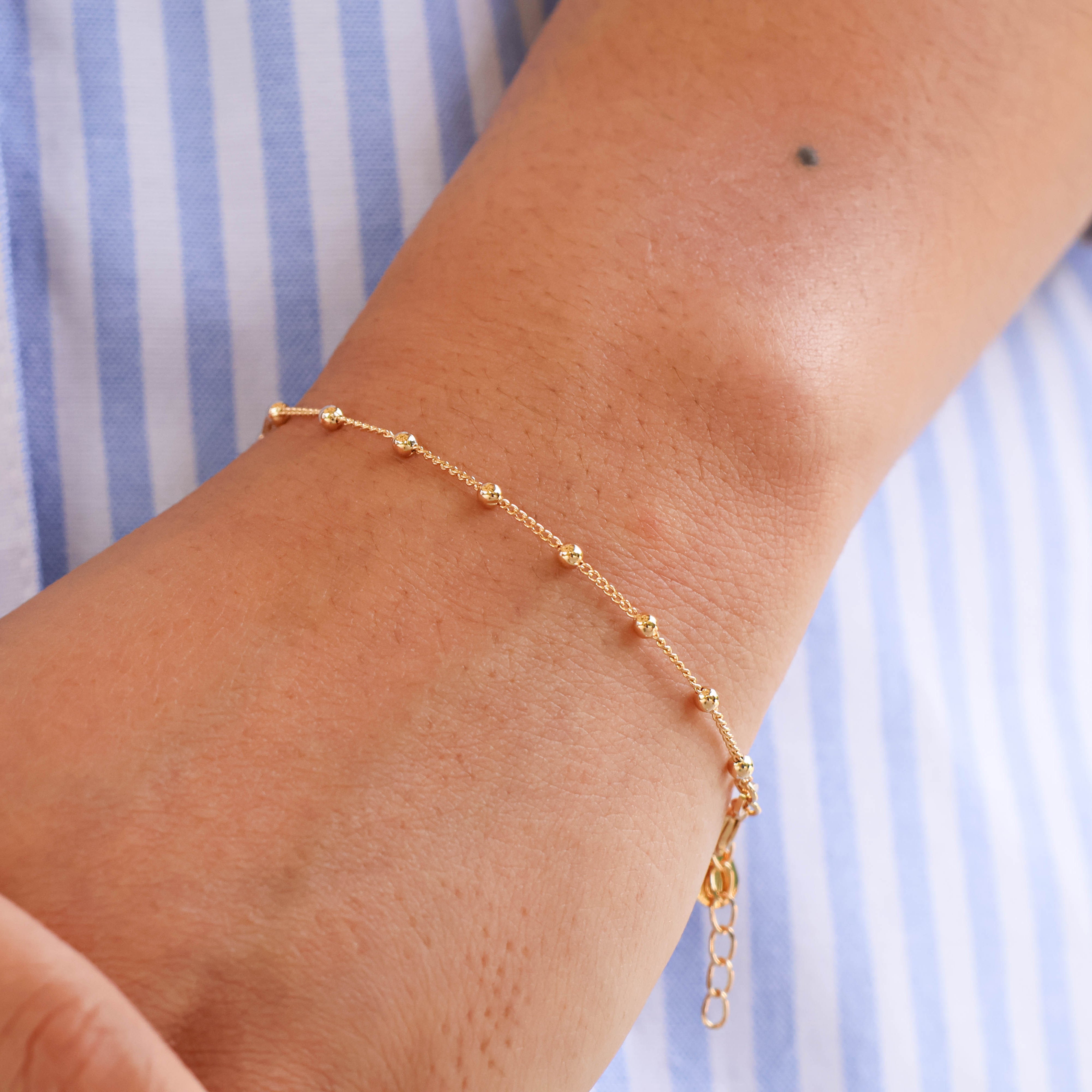 Bracelet Clara 18cm chaine boules maille forçat plaqué or