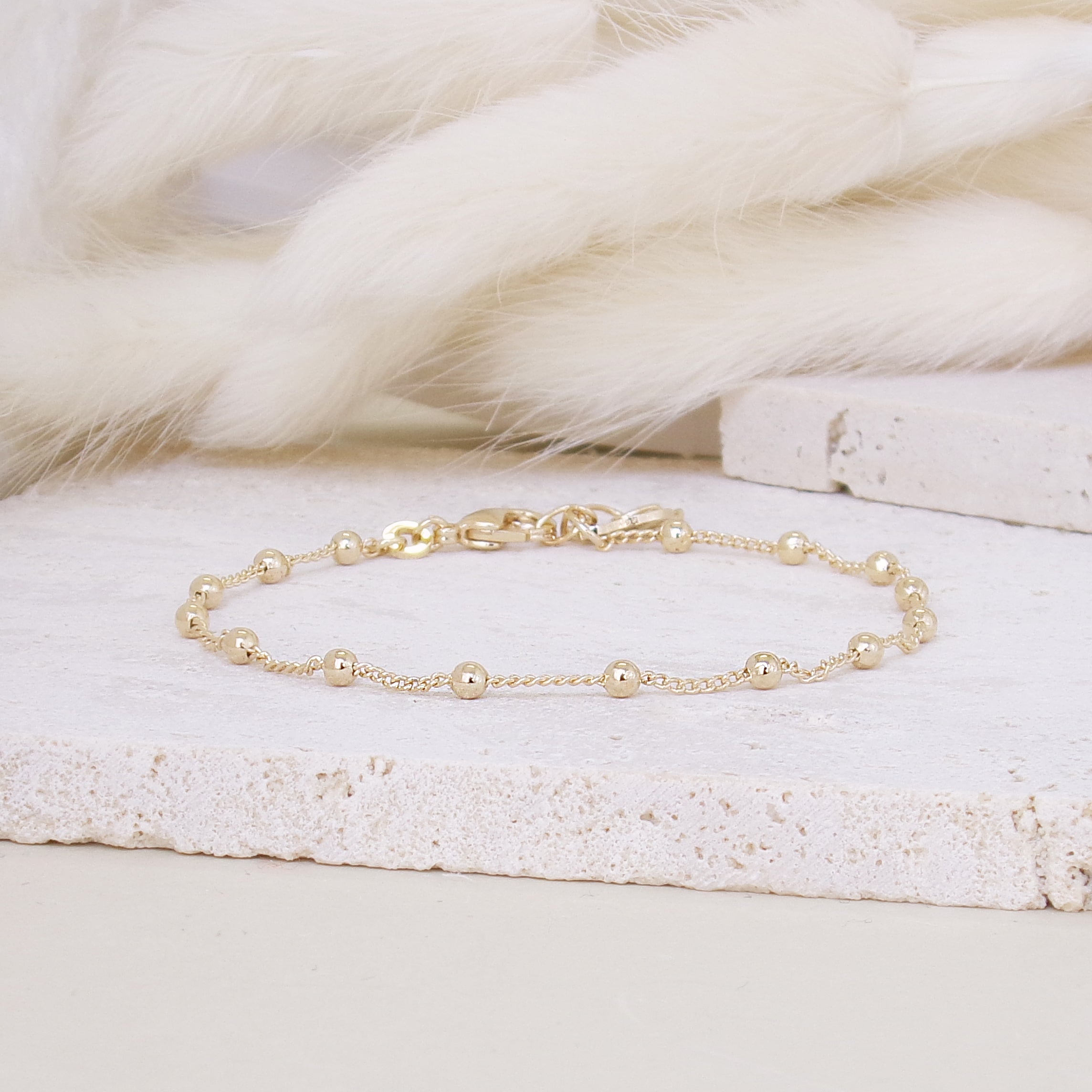 Bracelet Clara 18cm chaine boules maille forçat plaqué or