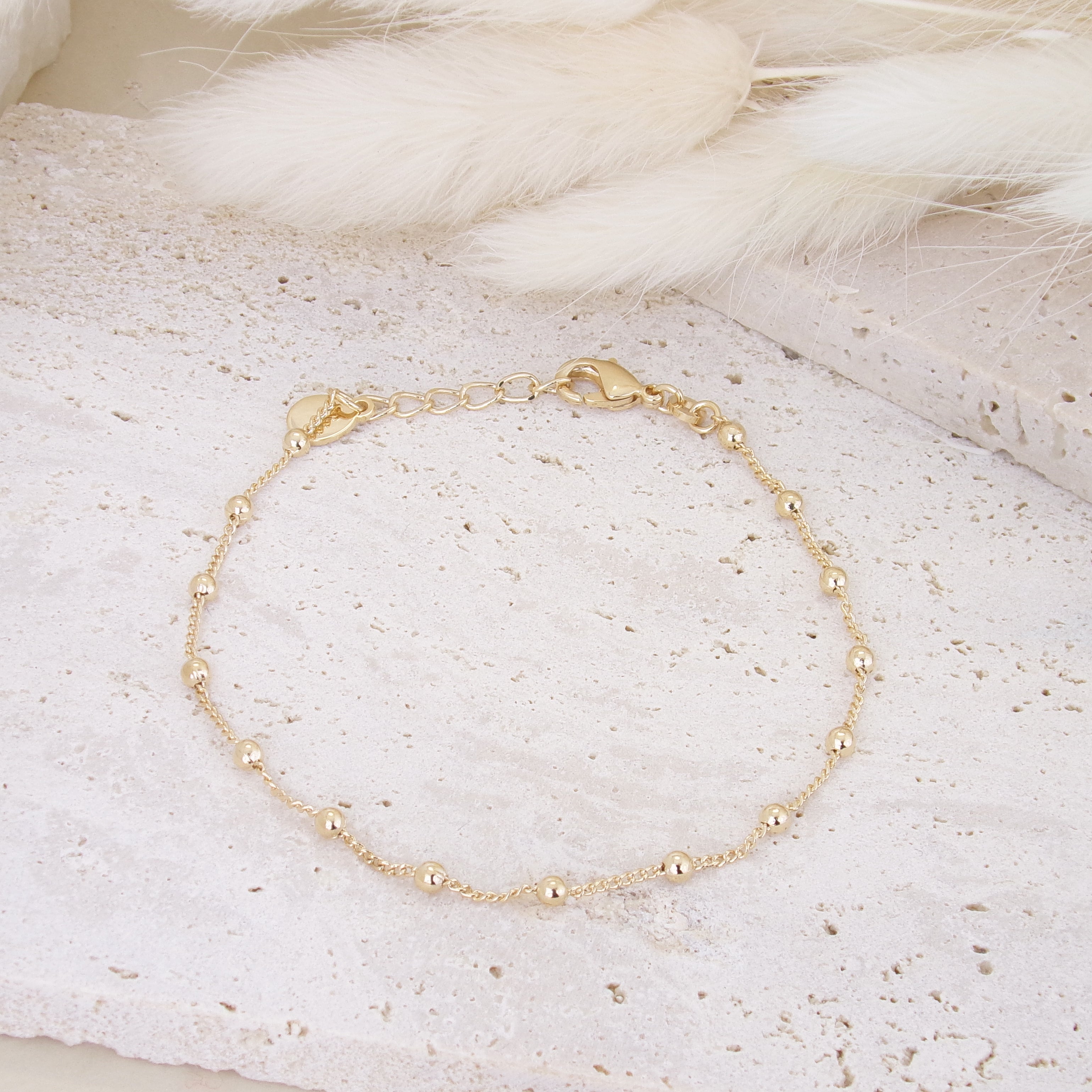 Bracelet Clara 18cm chaine boules maille forçat plaqué or