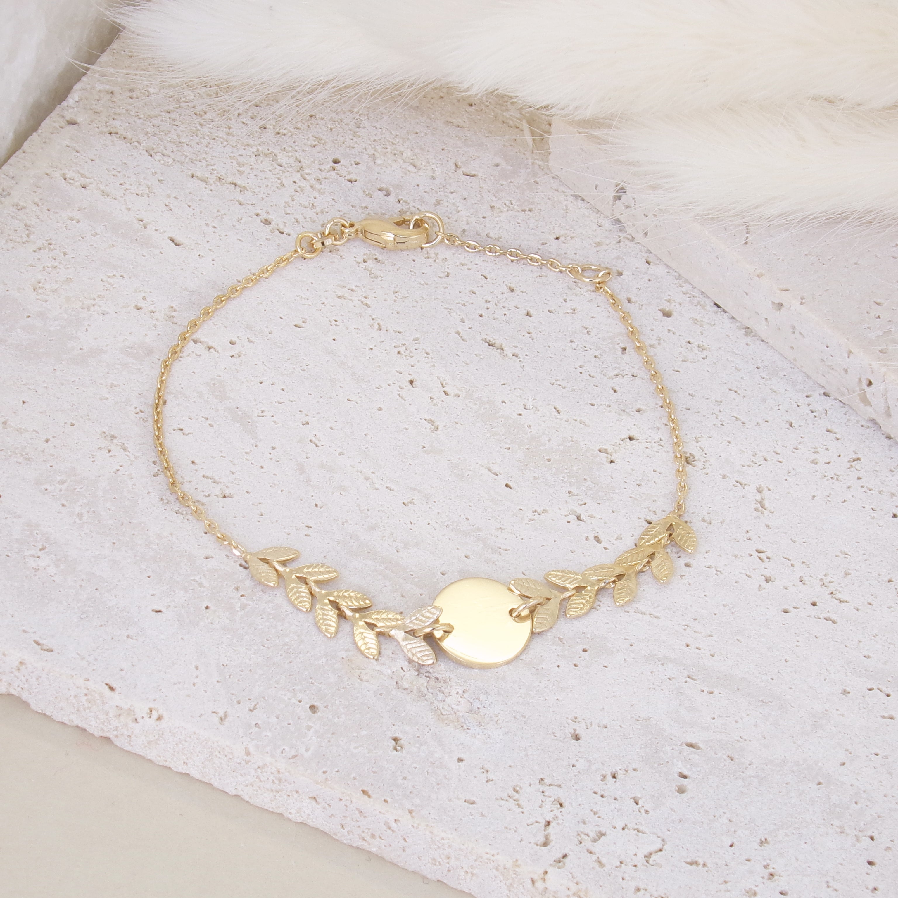 Lily bracelet 18cm wheat ears and medal to engrave gold-plated