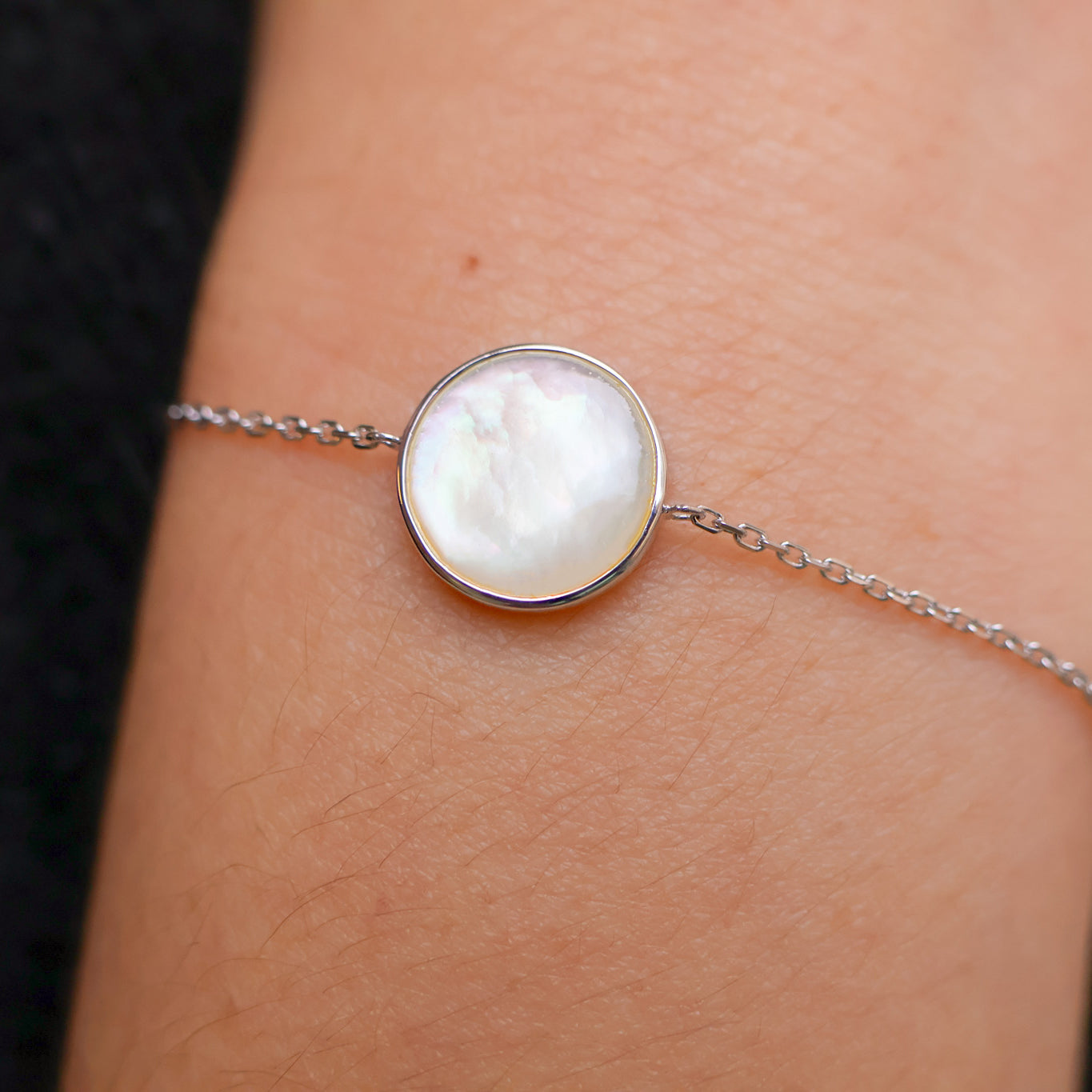 Suki bracelet 18cm mother-of-pearl medal 14mm silver to engrave