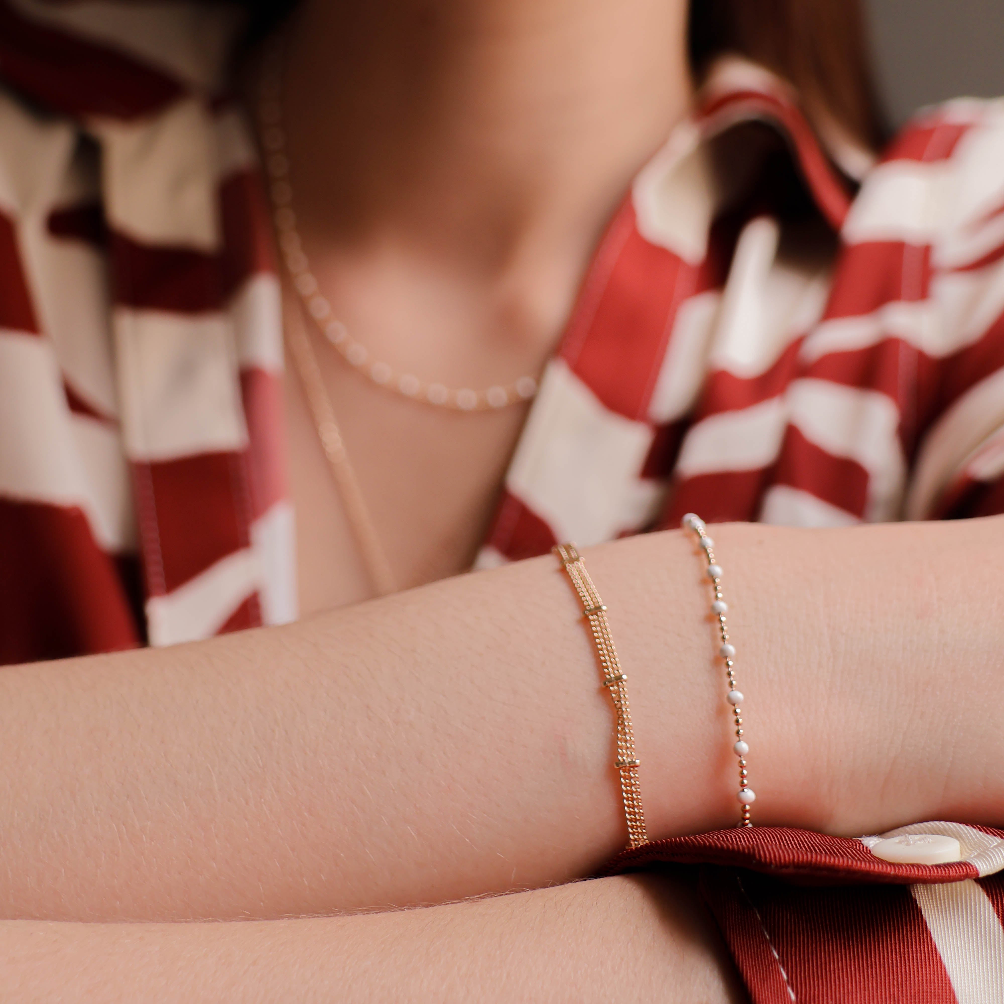 Almaria Bracelet 18cm white lacquered beads gold-plated