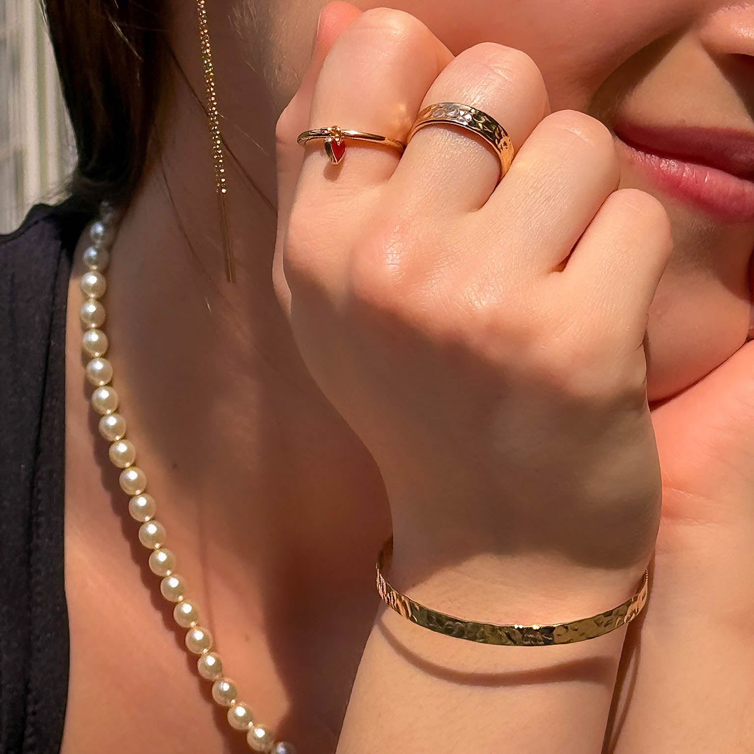 Nala bangle bracelet flat hammered adjustable gold-plated