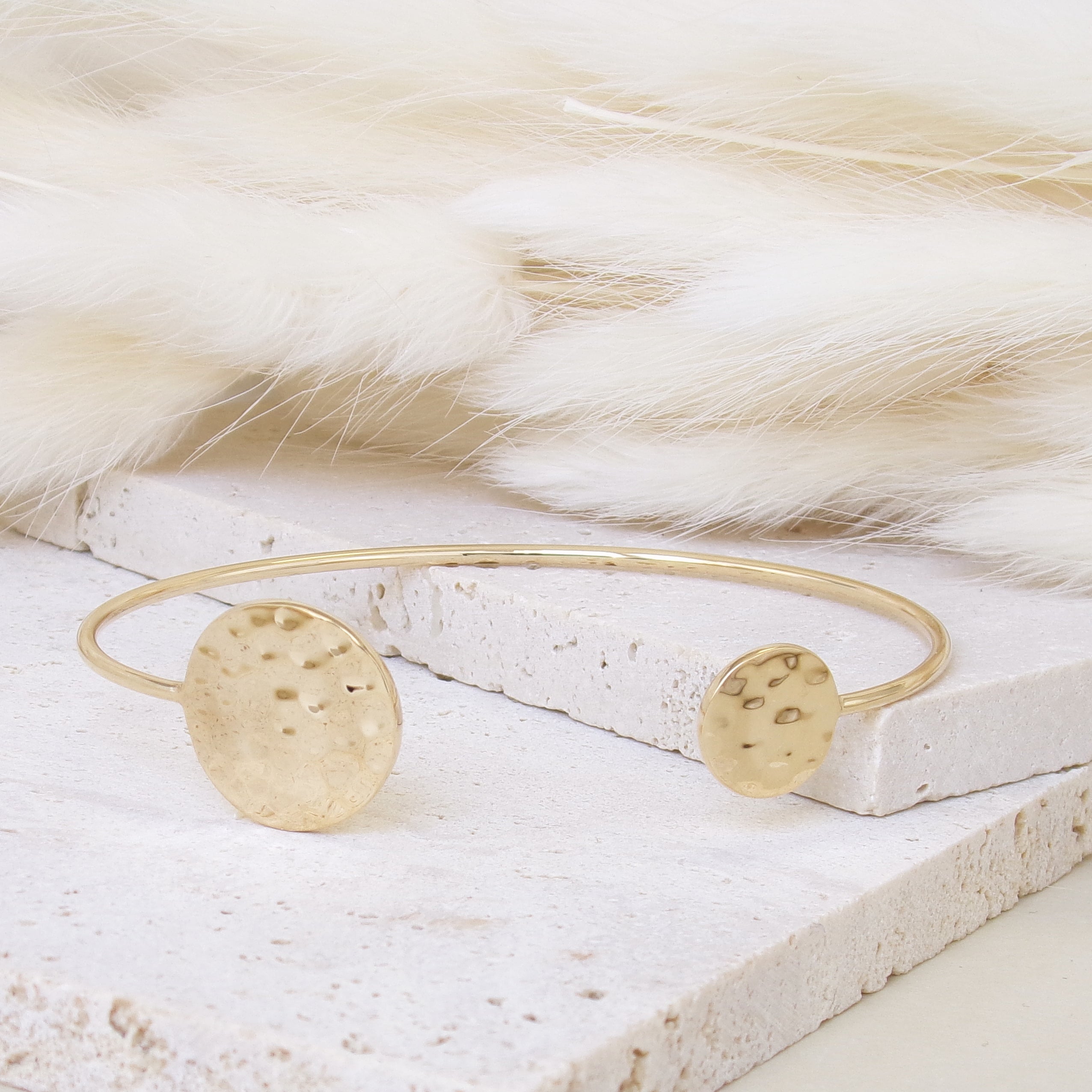 Sierra open bangle bracelet hammered medals gold-plated