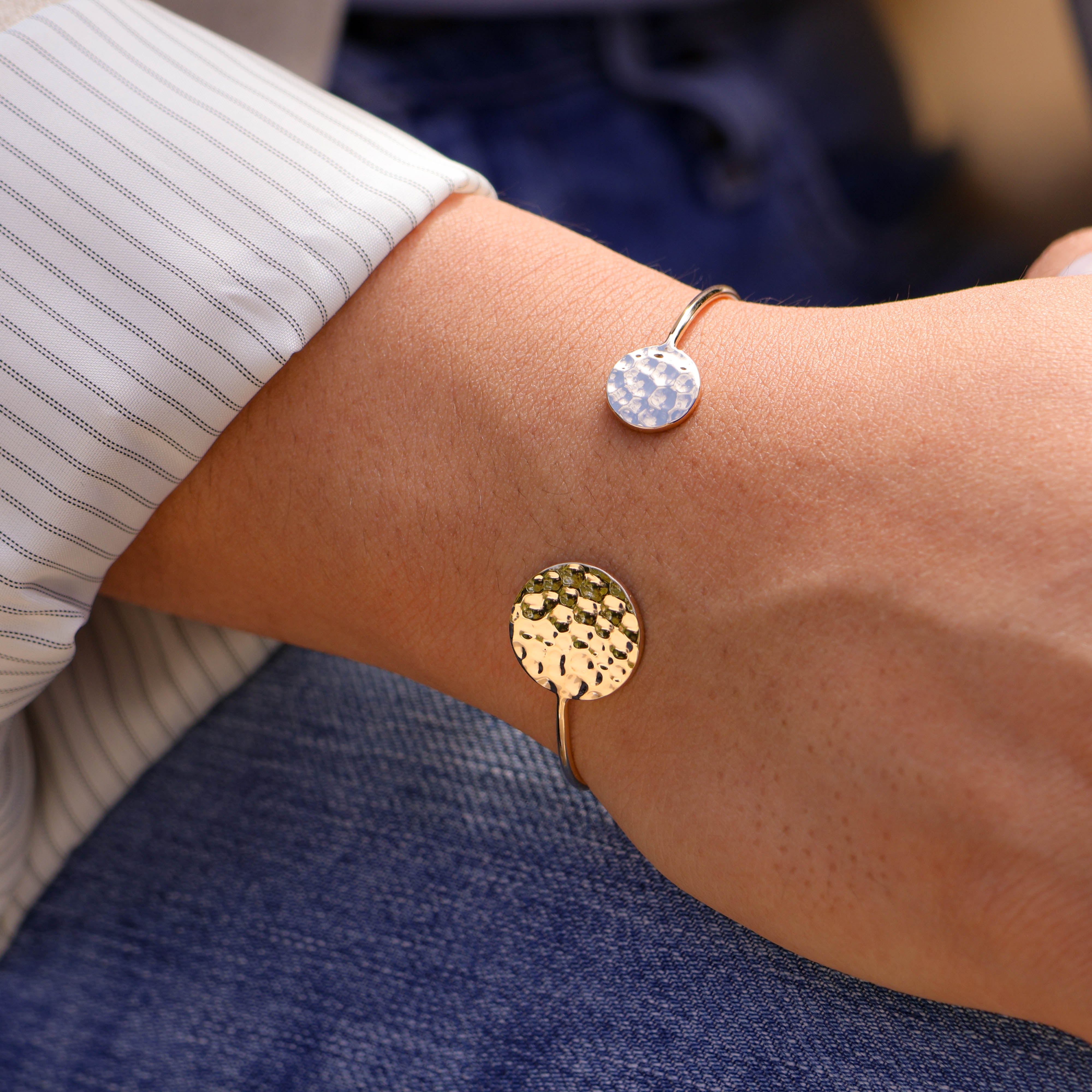 Sierra open bangle bracelet hammered medals gold-plated