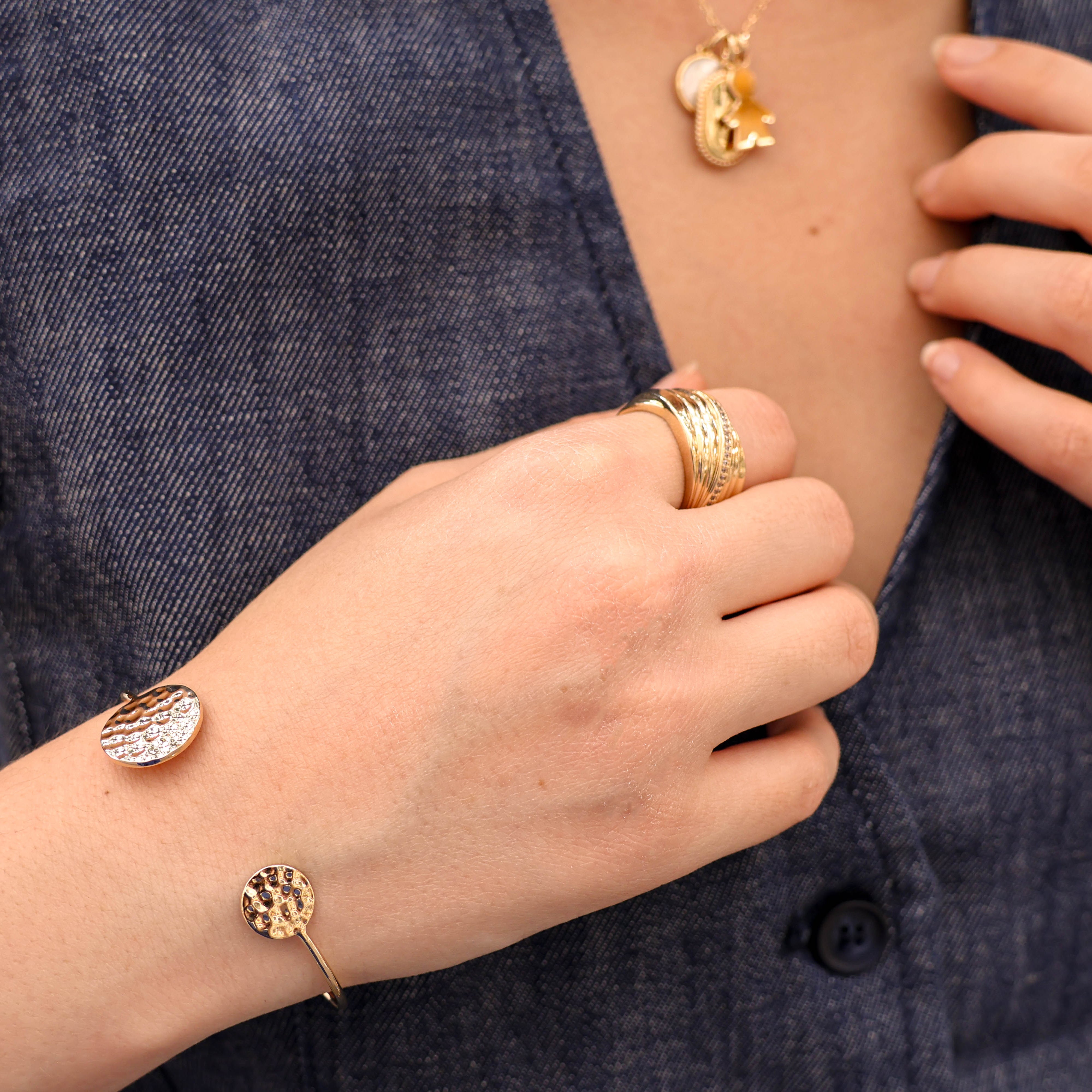 Sierra open bangle bracelet hammered medals gold-plated