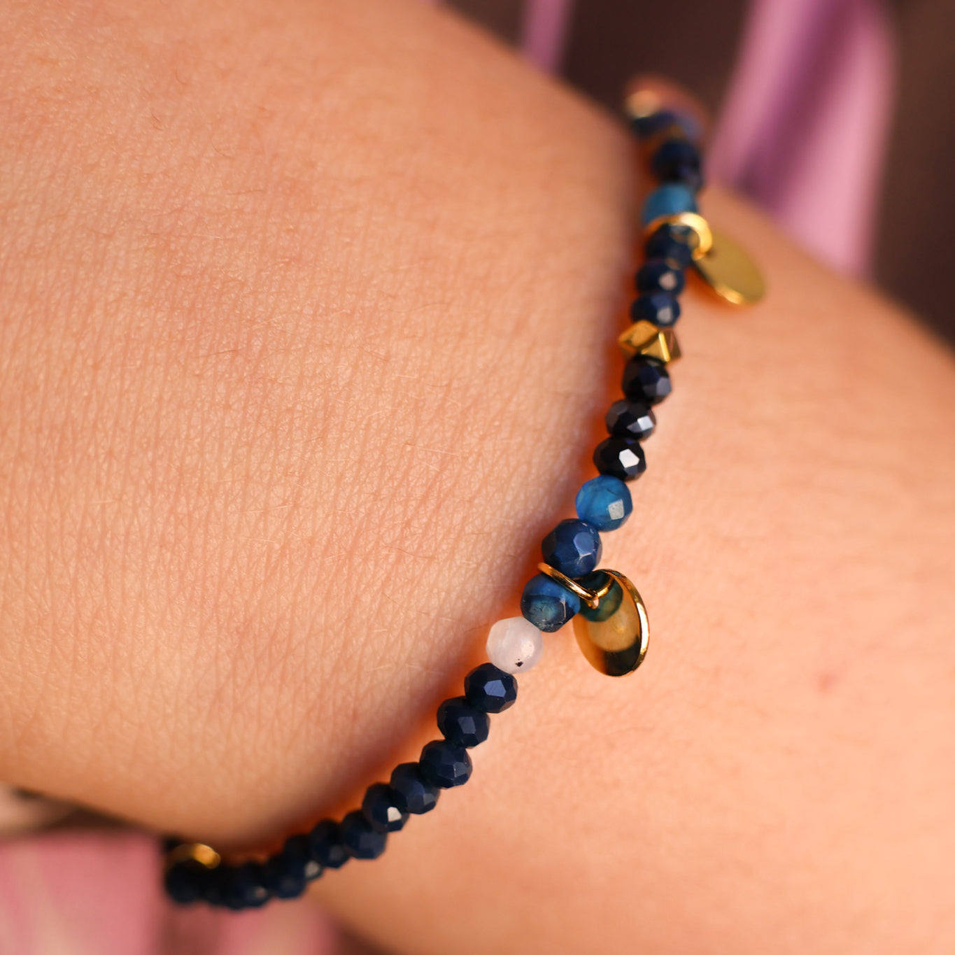 Hanae bracelet blue lapis lazuli golden round tassels stainless steel
