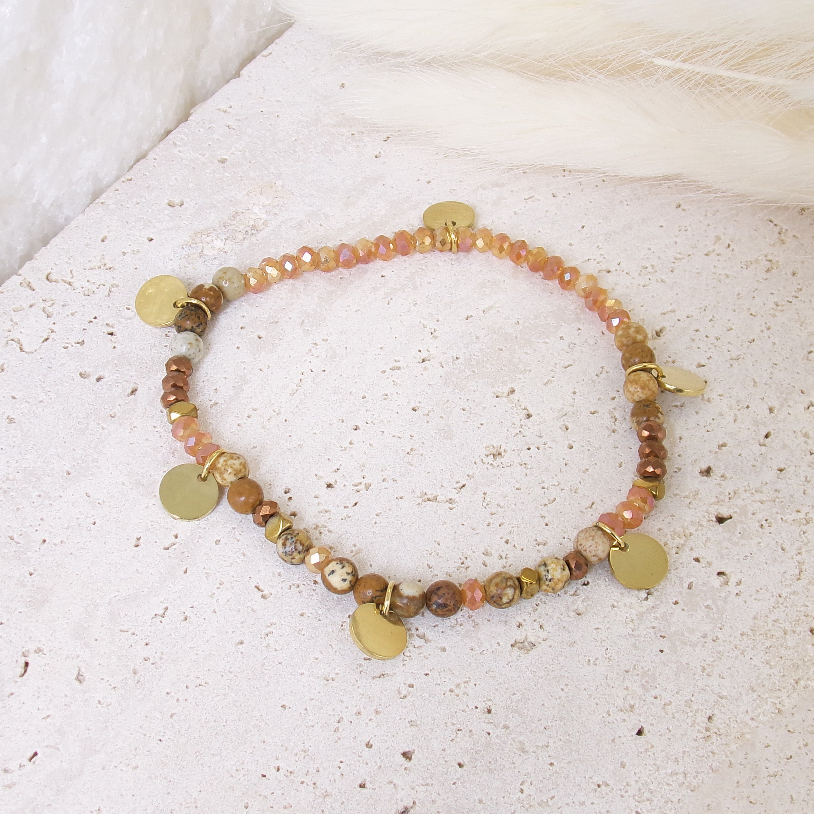 Hanae Tiger eye bead and gold tassel bracelet stainless steel