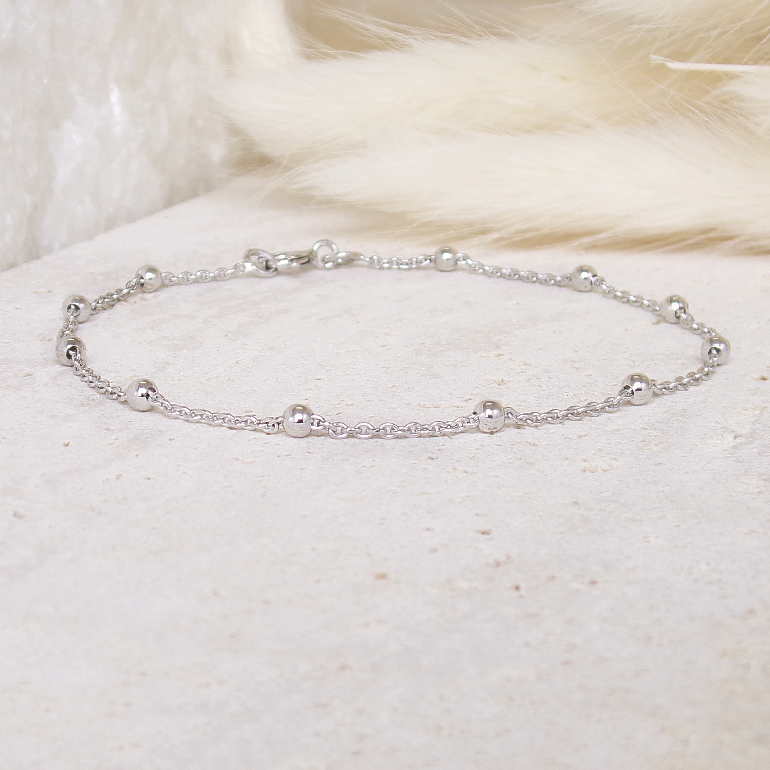 Bracelet Clara 18cm chaine perlée maille forçat argent