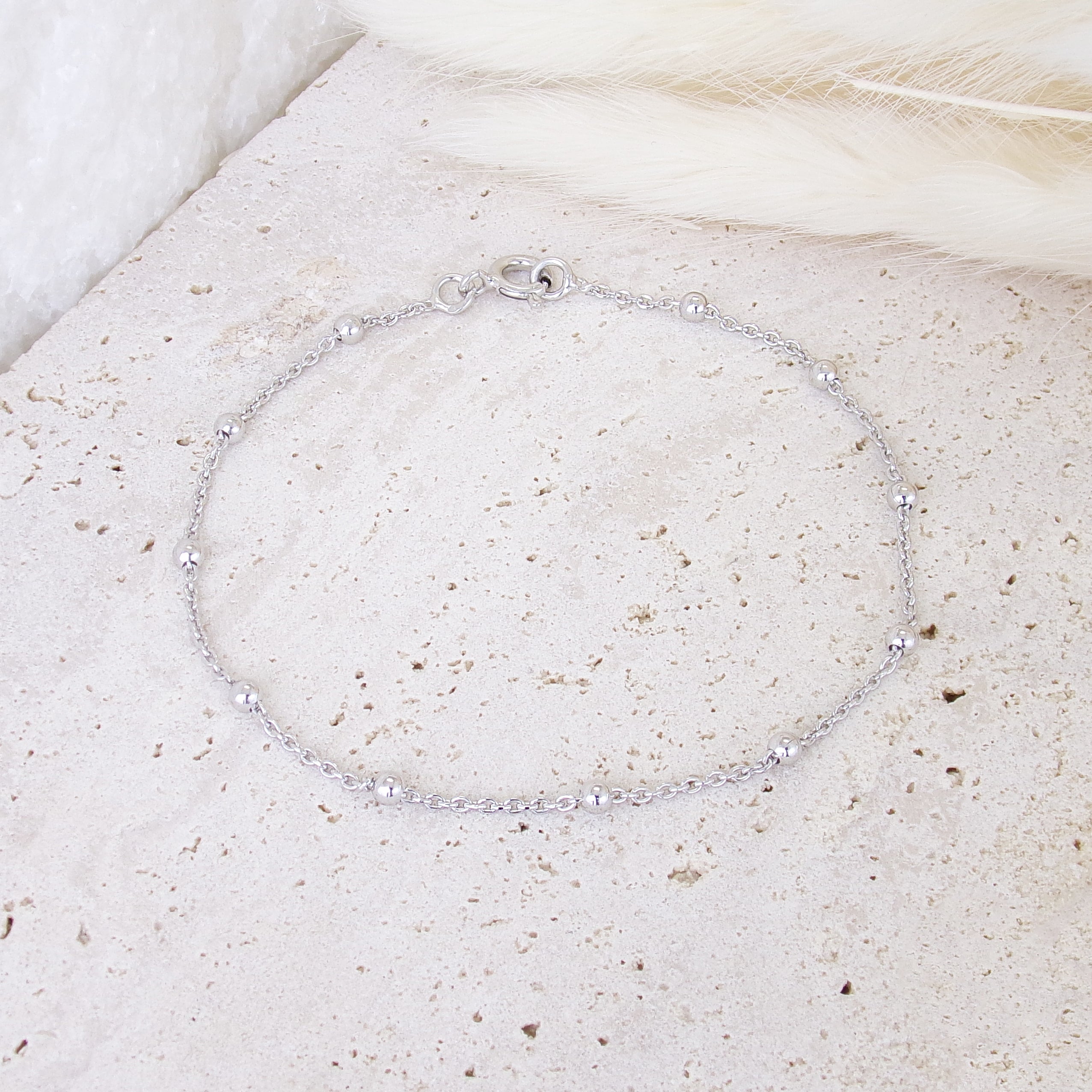 Bracelet Clara 18cm chaine perlée maille forçat argent