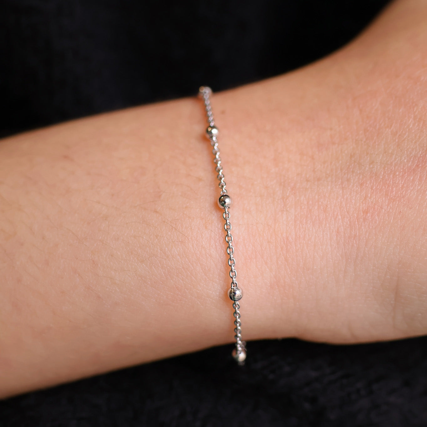 Bracelet Clara 18cm chaine perlée maille forçat argent