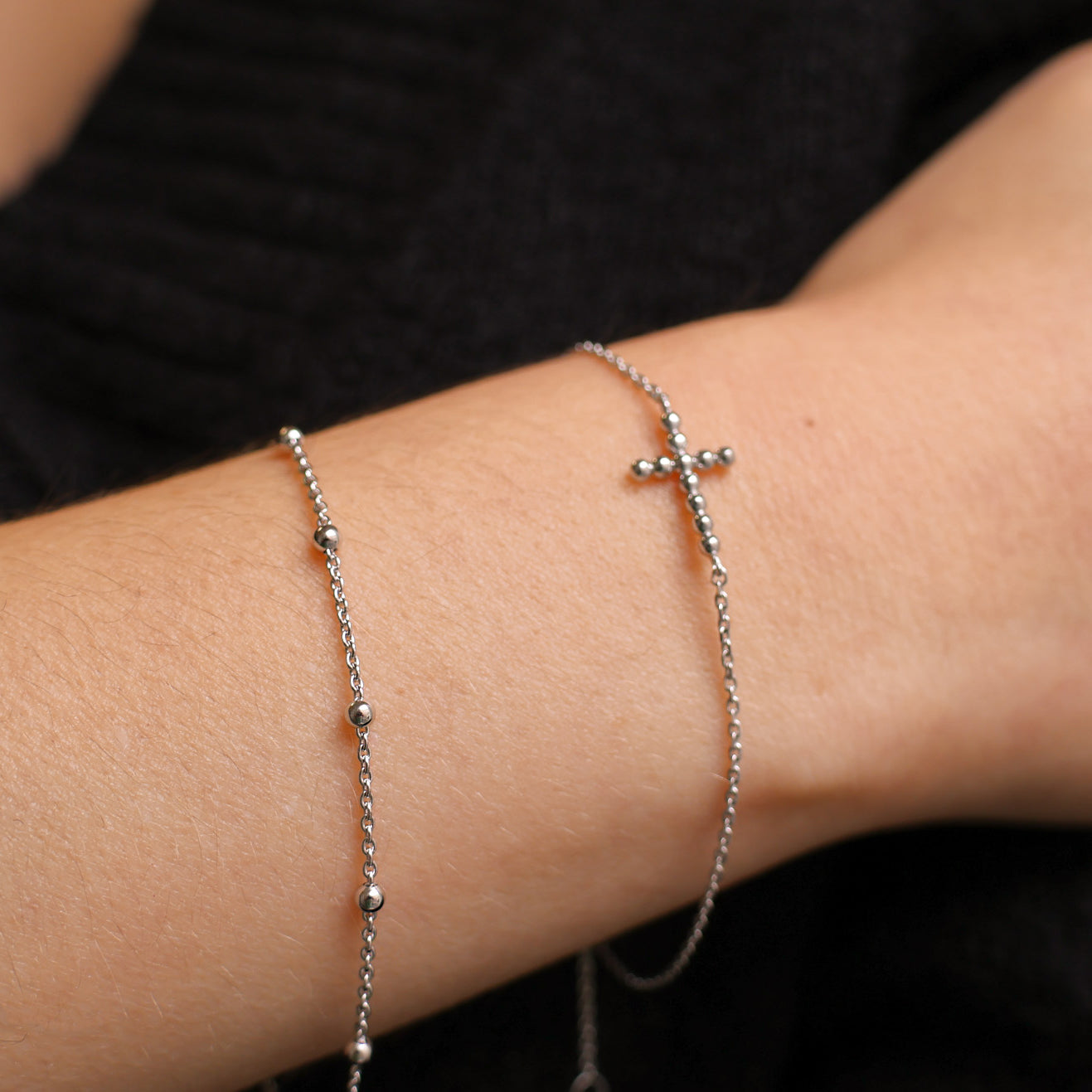 Bracelet Clara 18cm chaine perlée maille forçat argent