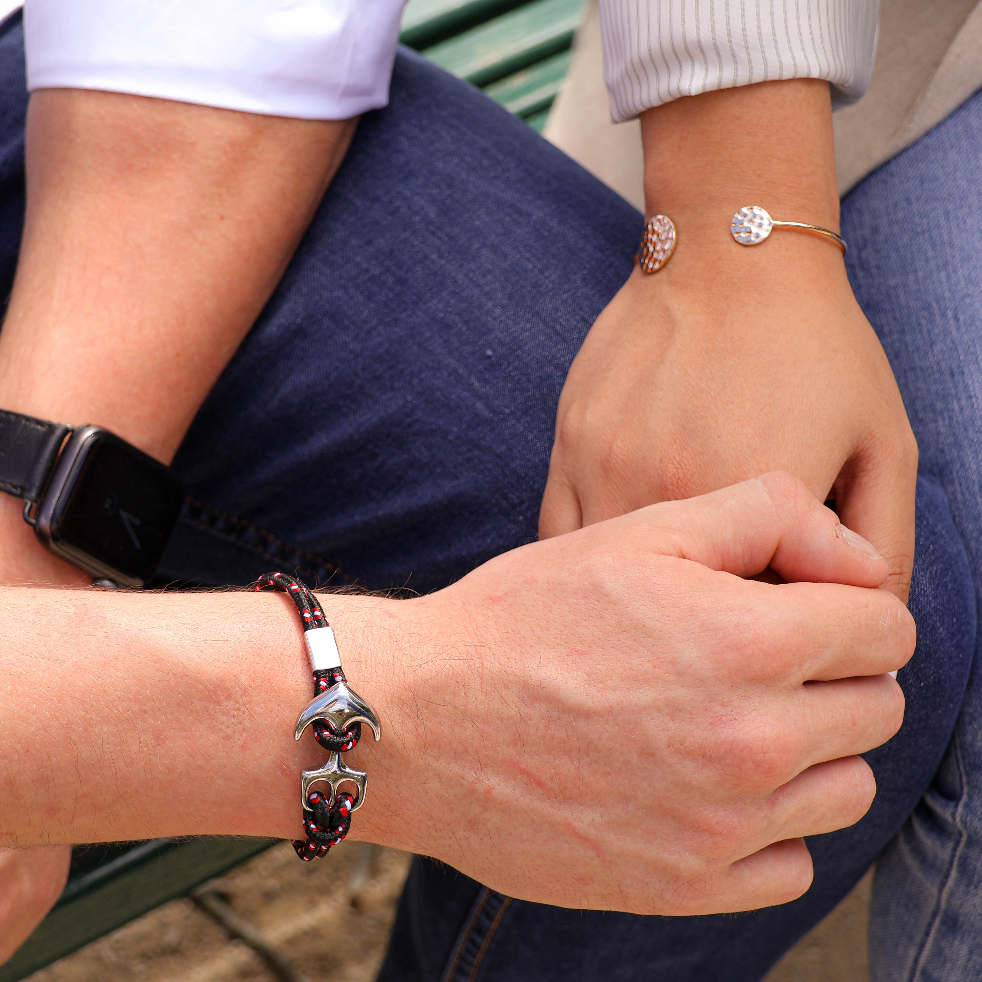 Marine anchorv Axel bracelet heathered black cord stainless steel