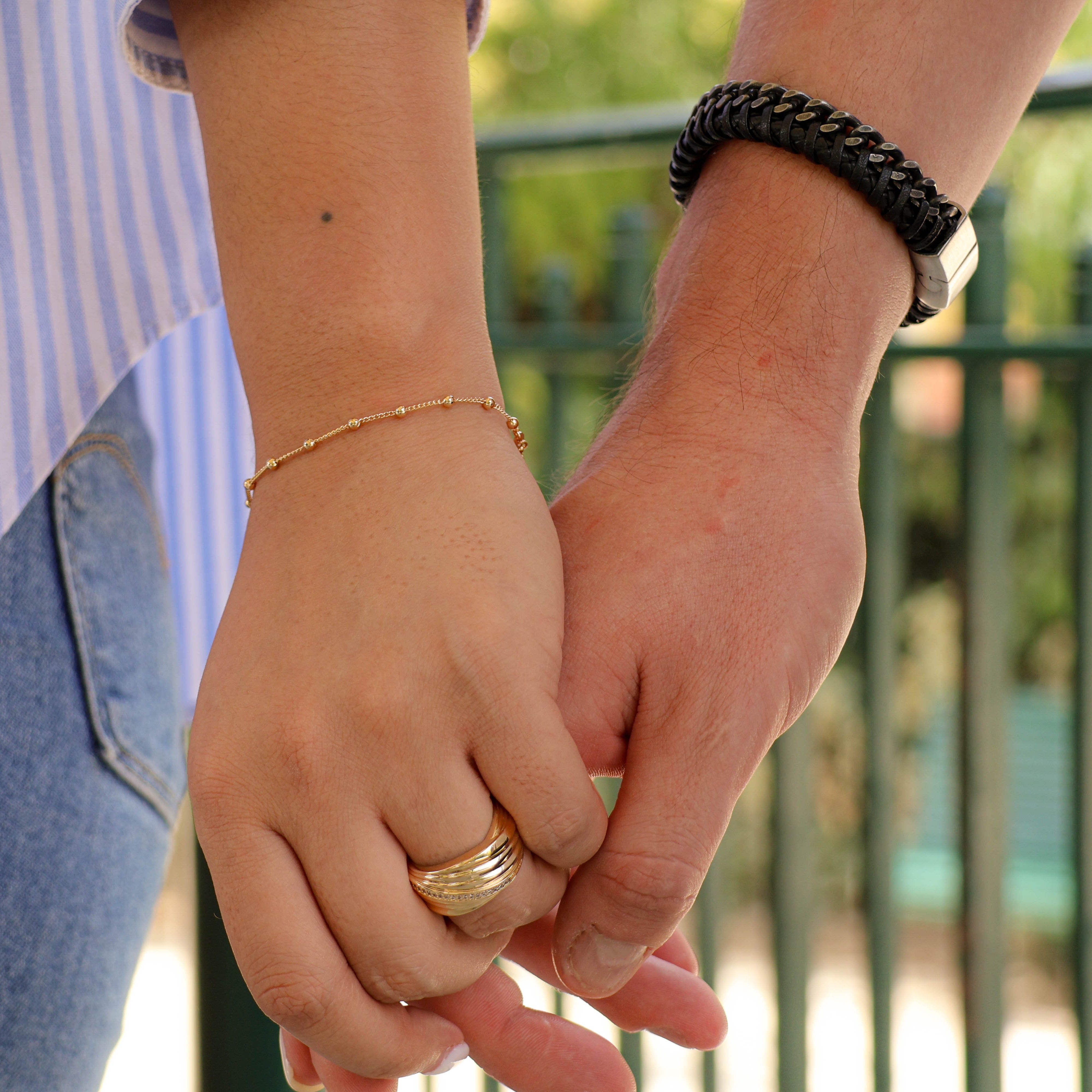 Johnny Titanium black leather bracelet stainless steel