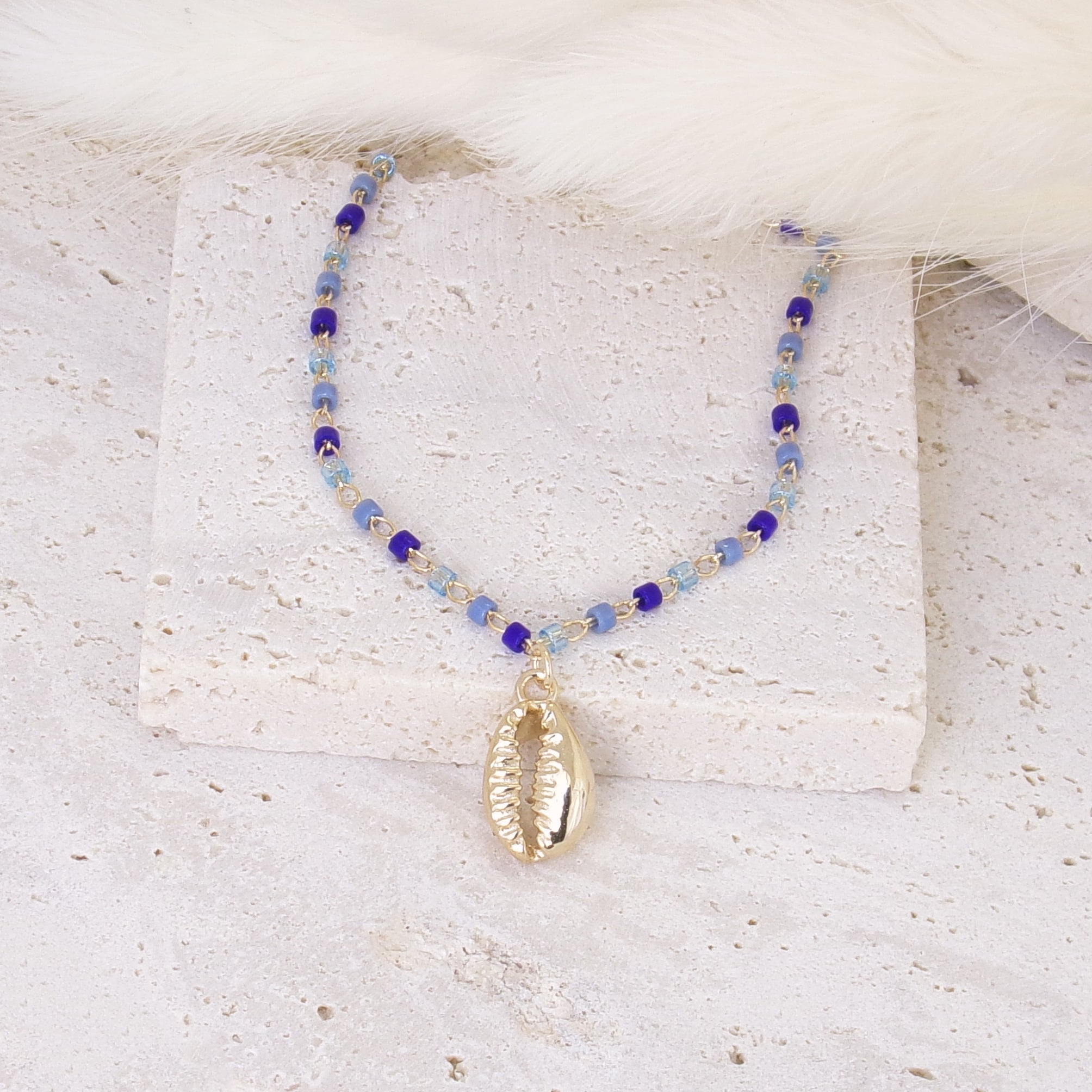 Pandora anklet chain Miyuki beads and shell gold plated