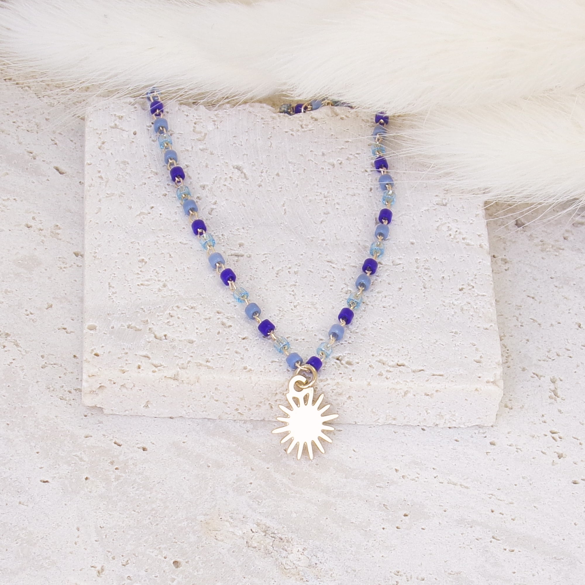 Pandora anklet chain Miyuki beads and sun charm gold-plated