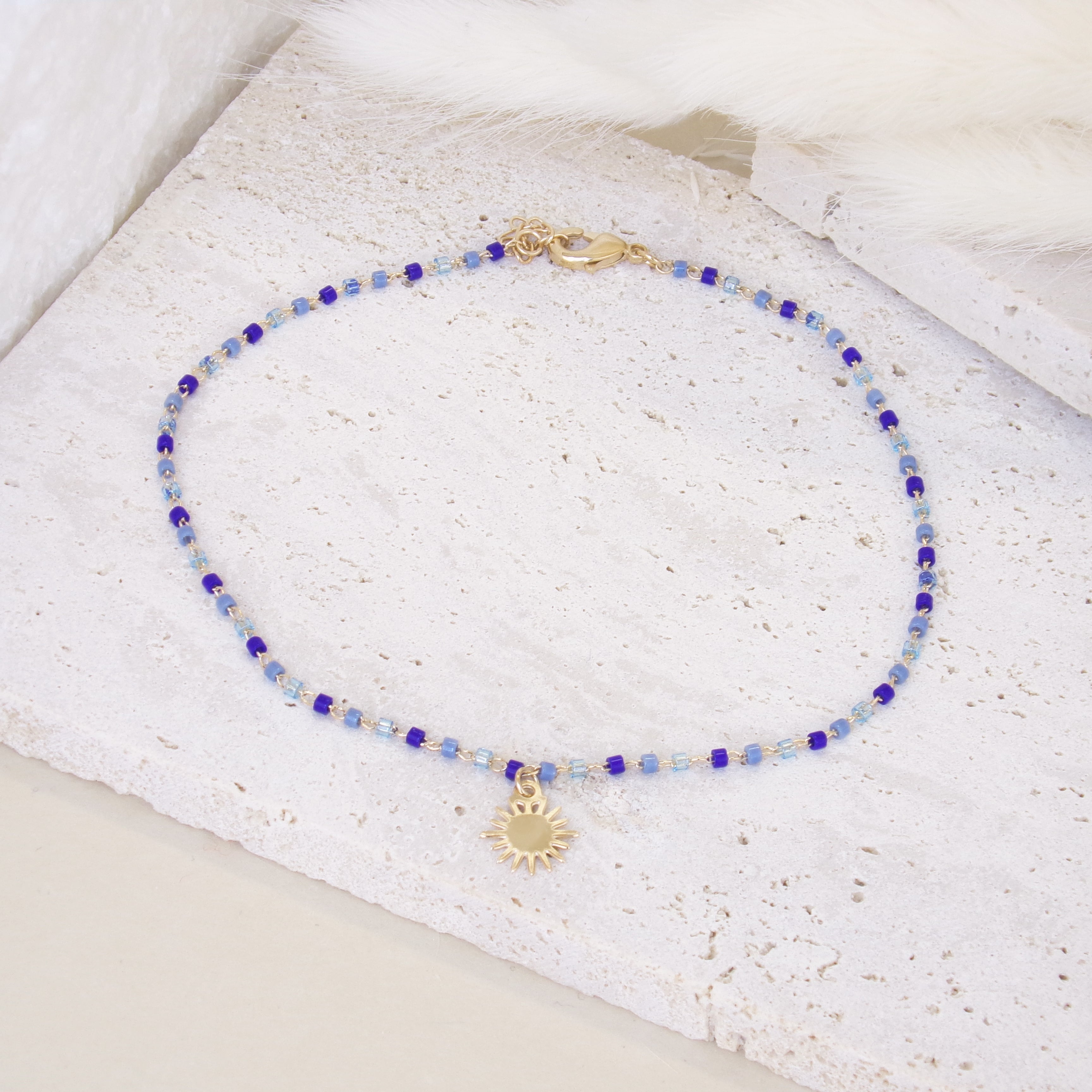 Pandora anklet chain Miyuki beads and sun charm gold-plated