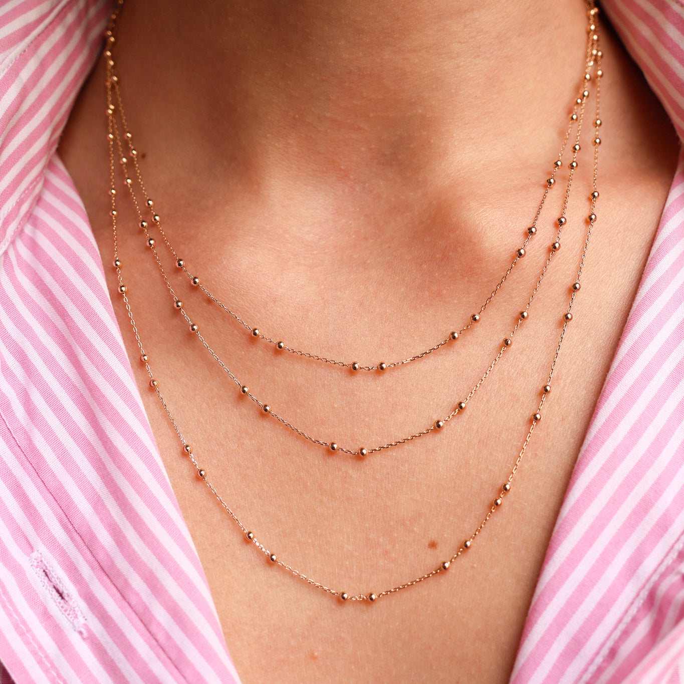 Mikadi beaded chain necklace forcat stitch gold-plated
