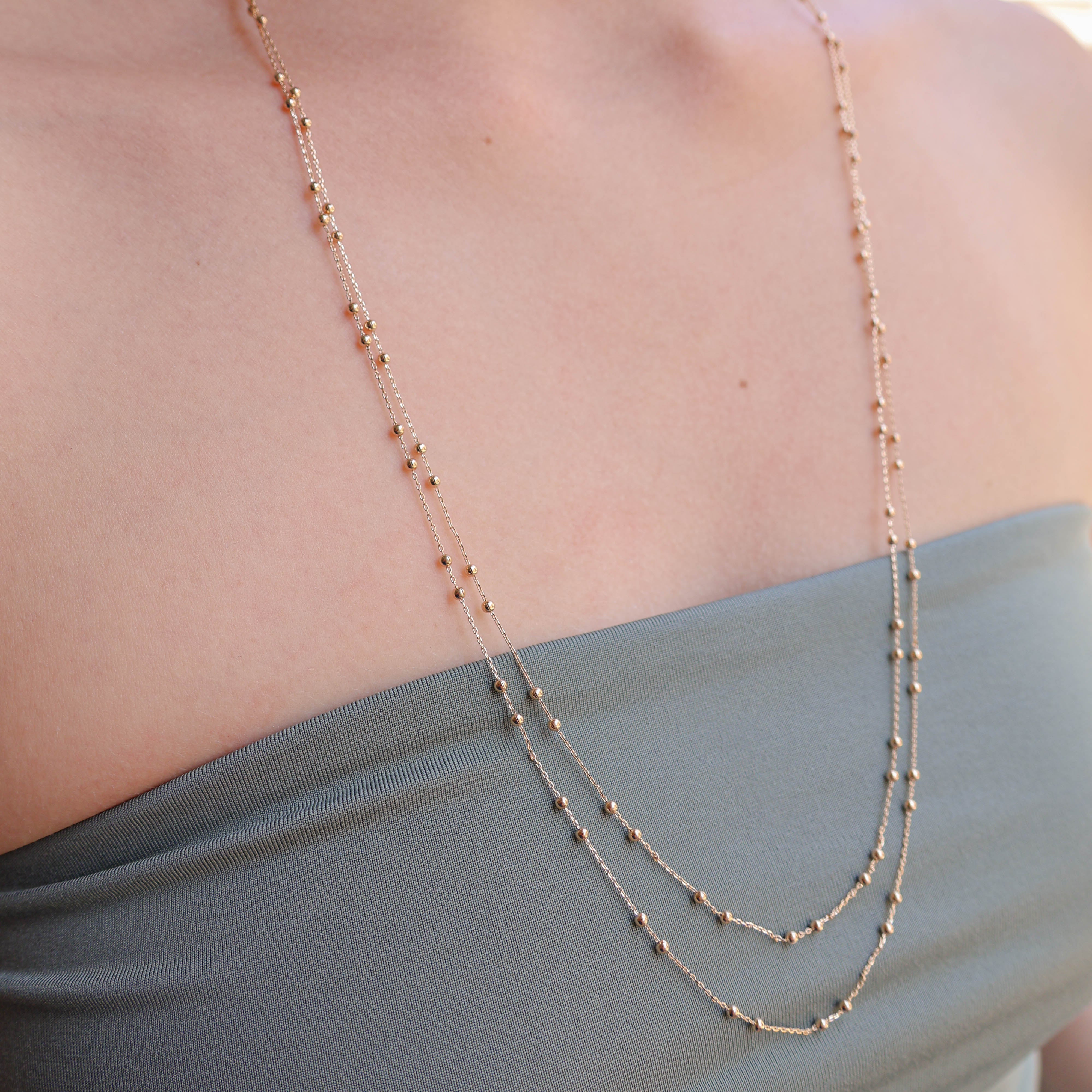 Mikadi beaded chain necklace forcat stitch gold-plated