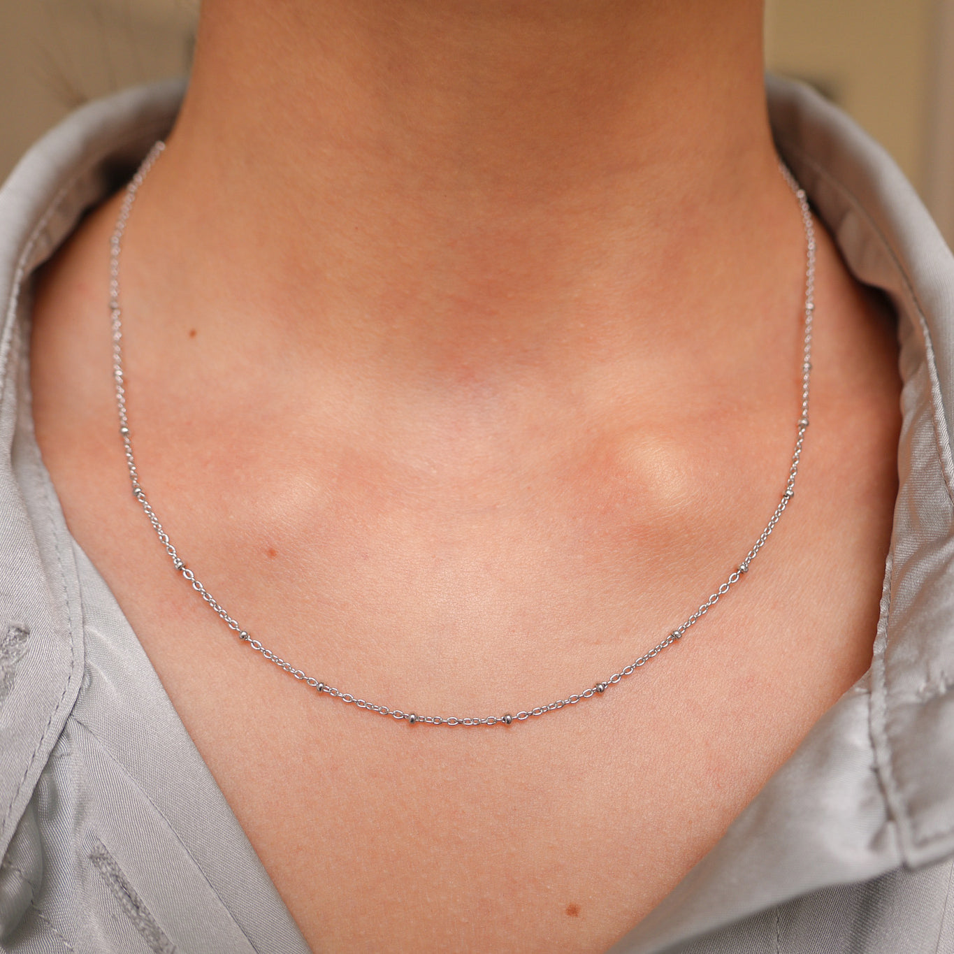 Ludmila chain 45cm beads forçat mesh sterling silver