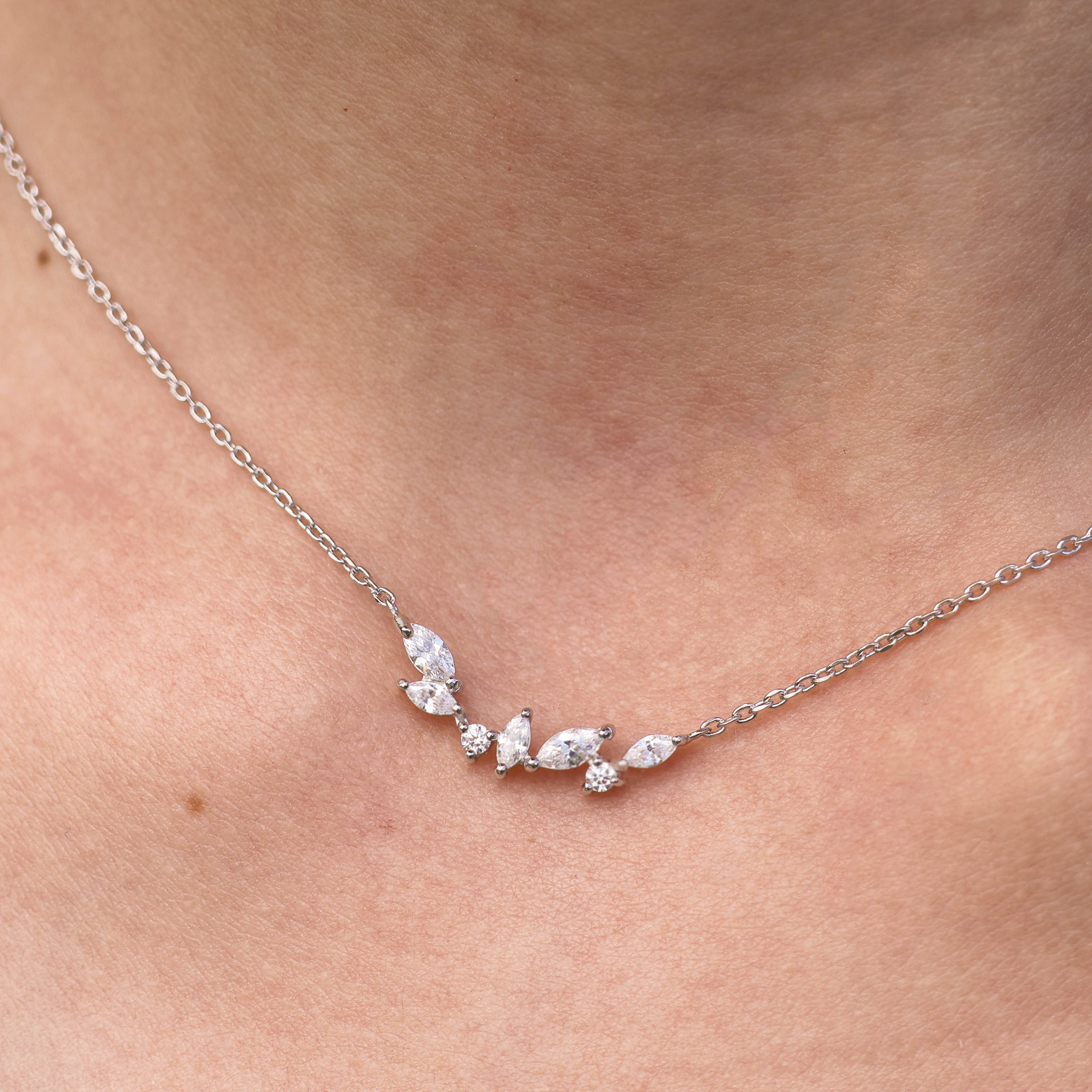 Silver zirconium oxide sparkling petals Luna necklace
