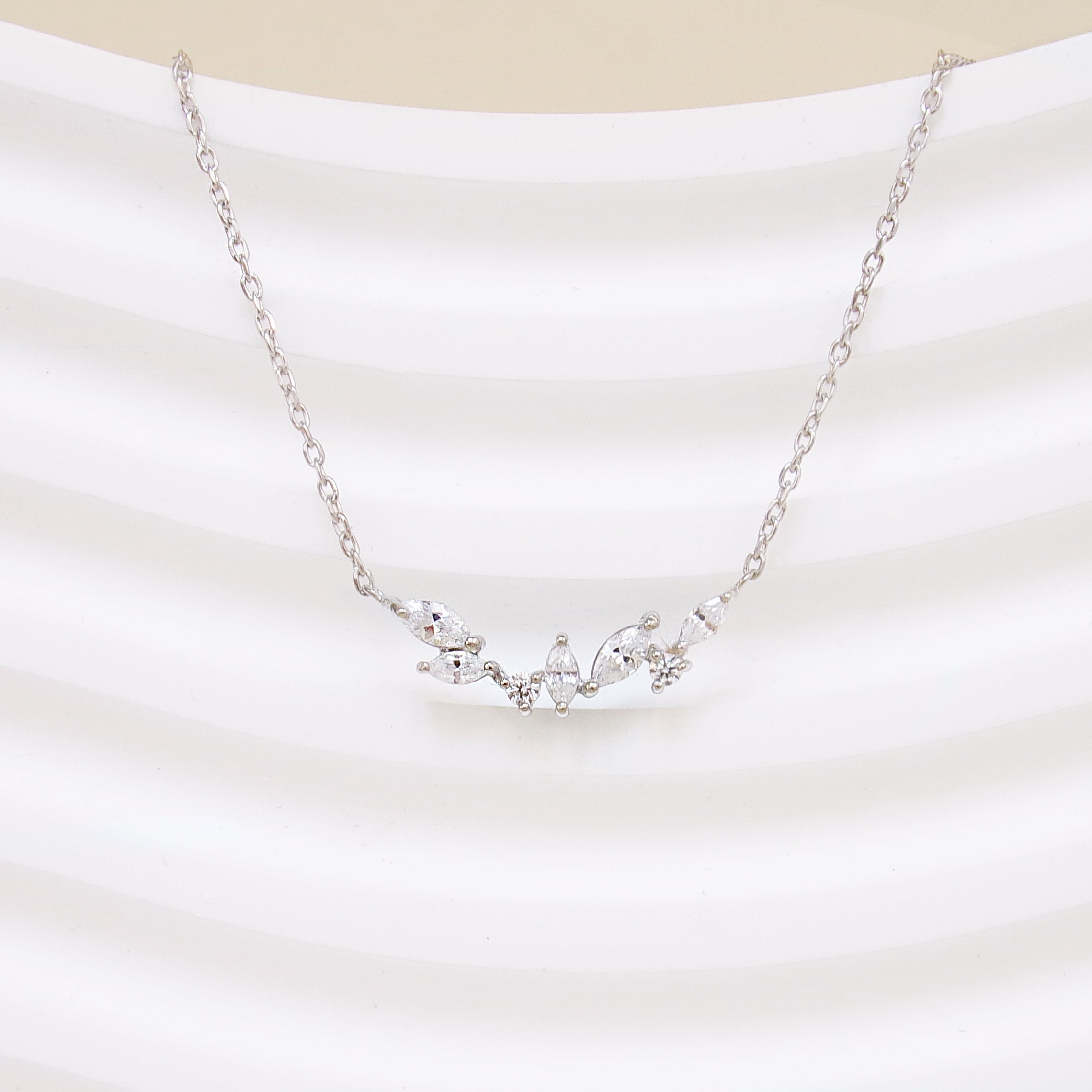 Silver zirconium oxide sparkling petals Luna necklace