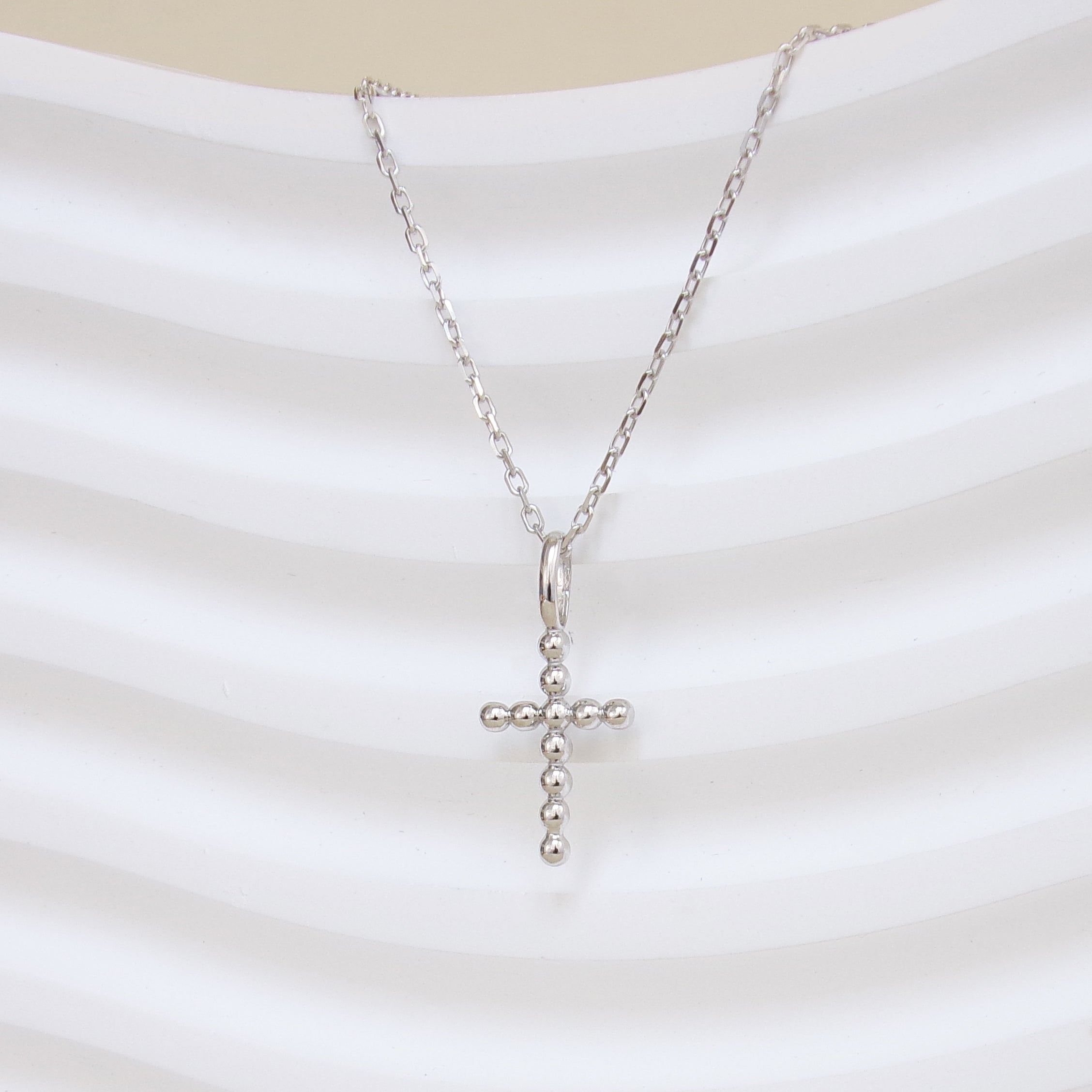 Silver bead cross Fara necklace