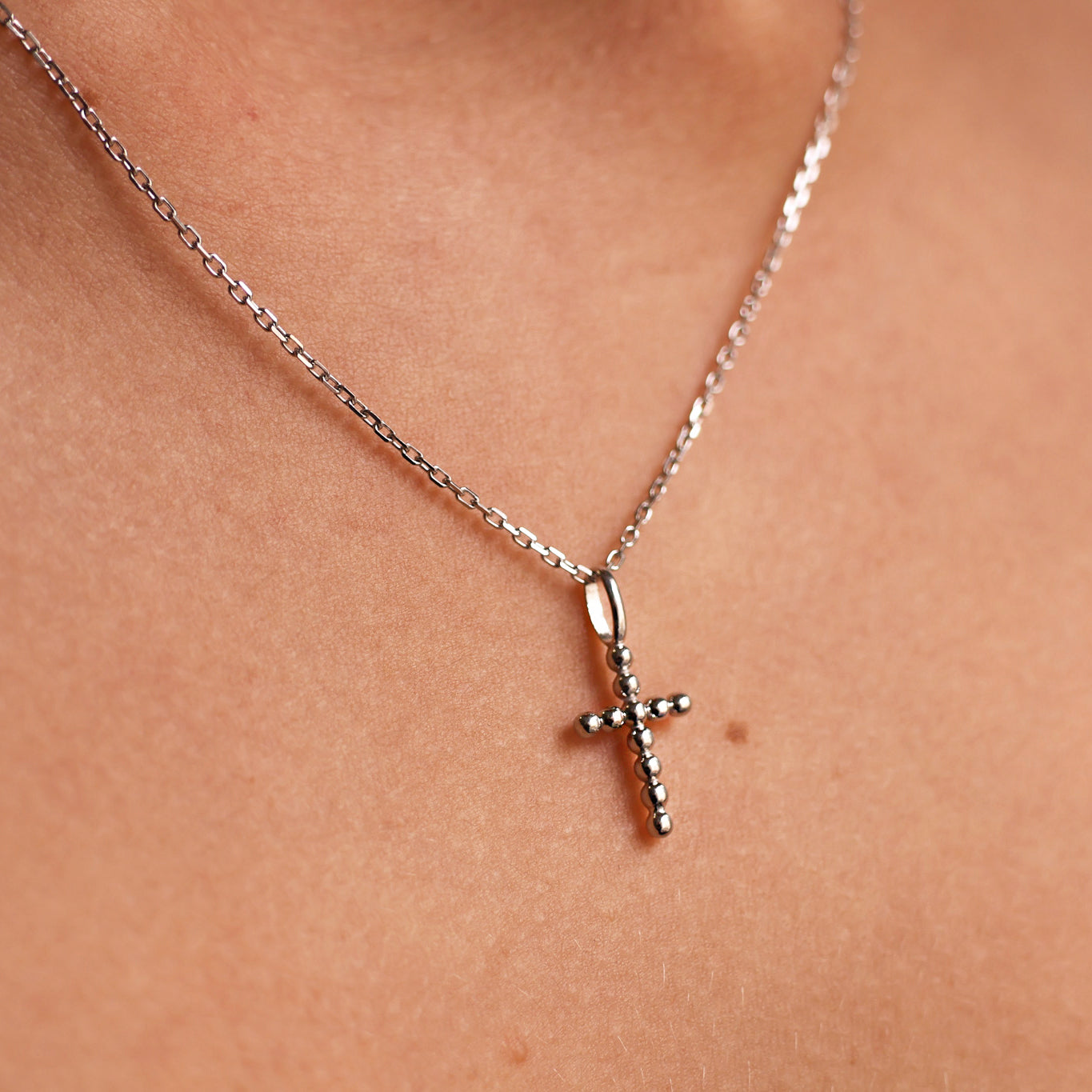 Silver bead cross Fara necklace