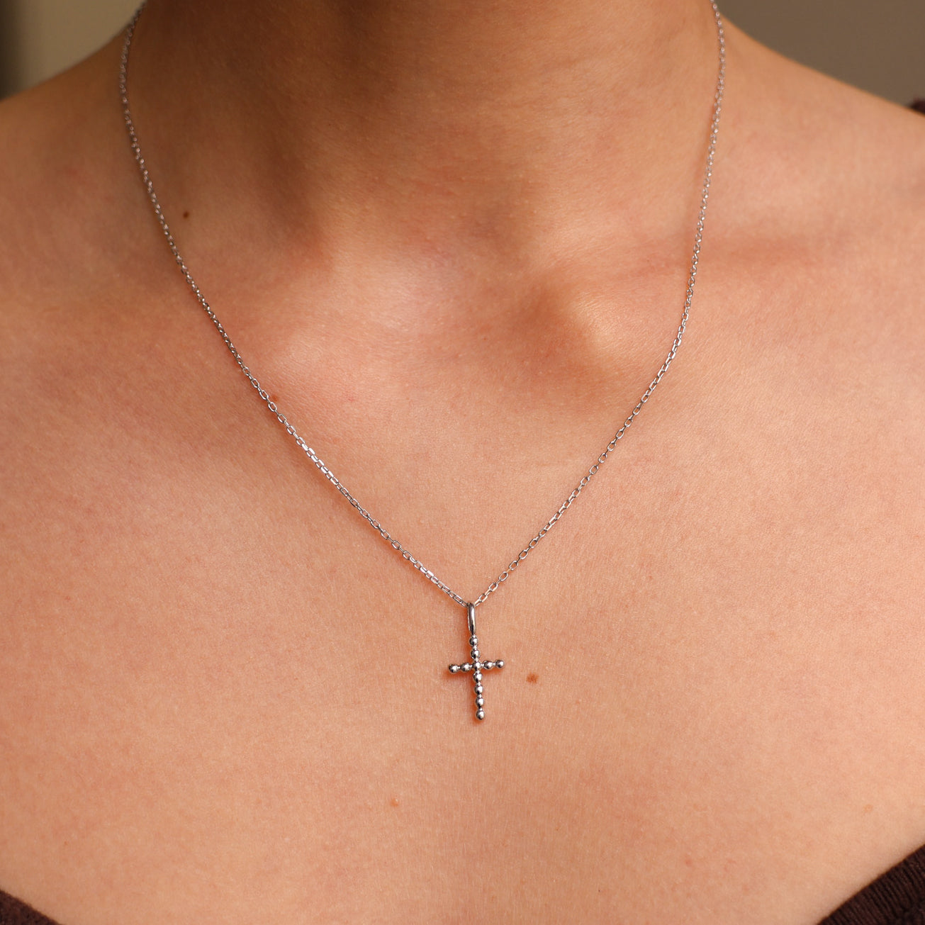 Silver bead cross Fara necklace
