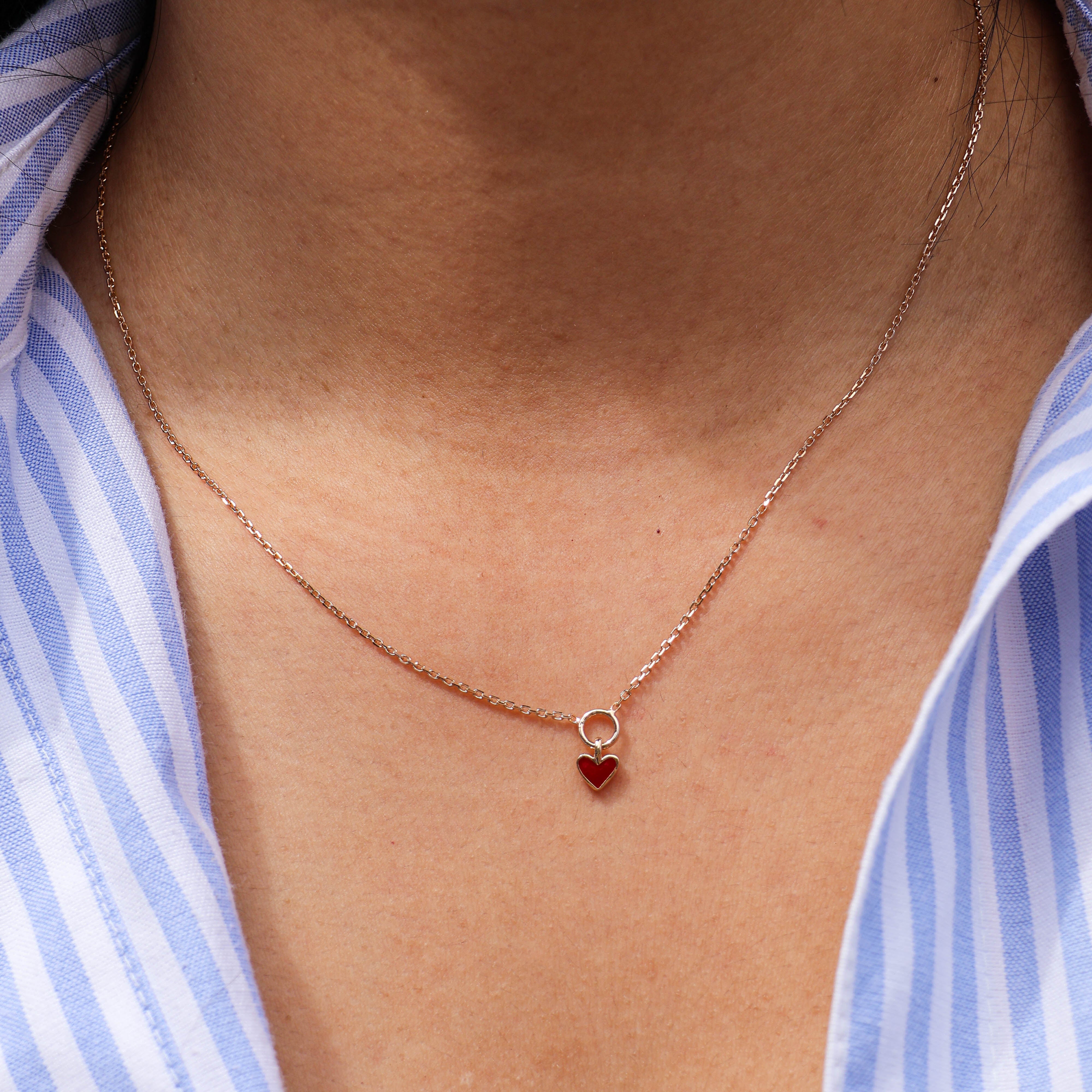 Chain Clea Necklace with Red Enamel Heart gold-plated