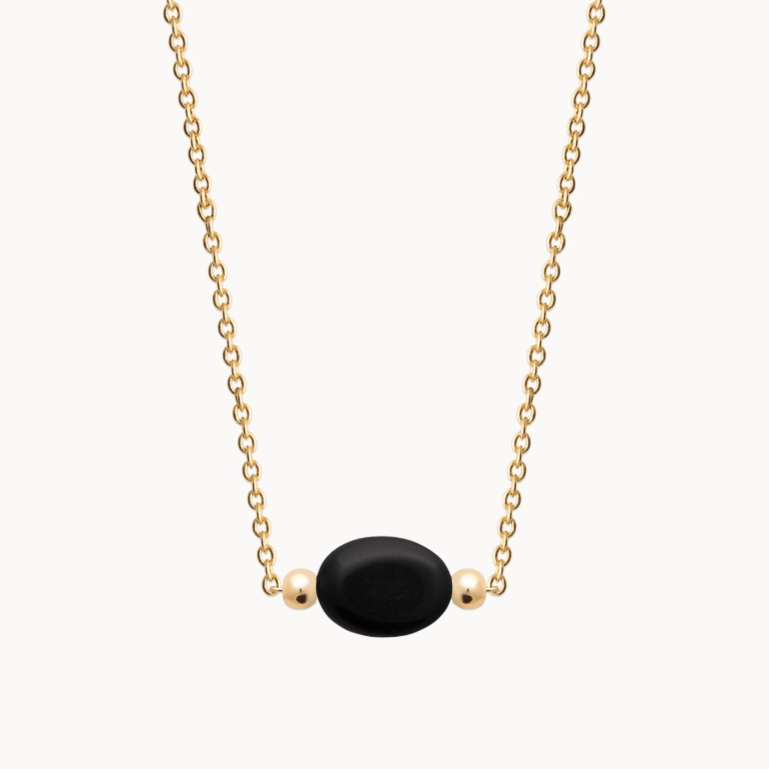 Black Agate Stone Birthstone Cora Necklace Gold Plated