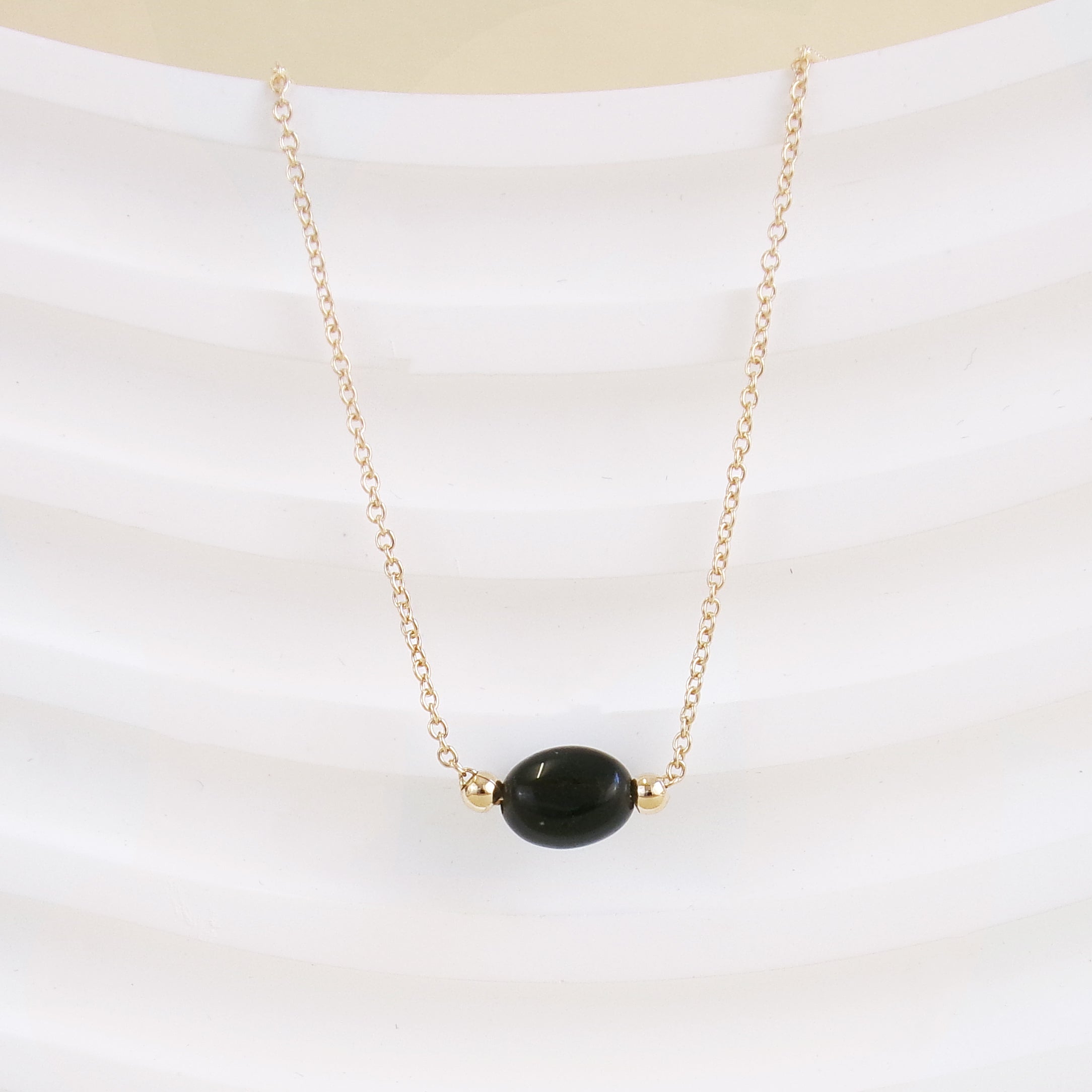 Black Agate Stone Birthstone Cora Necklace Gold Plated