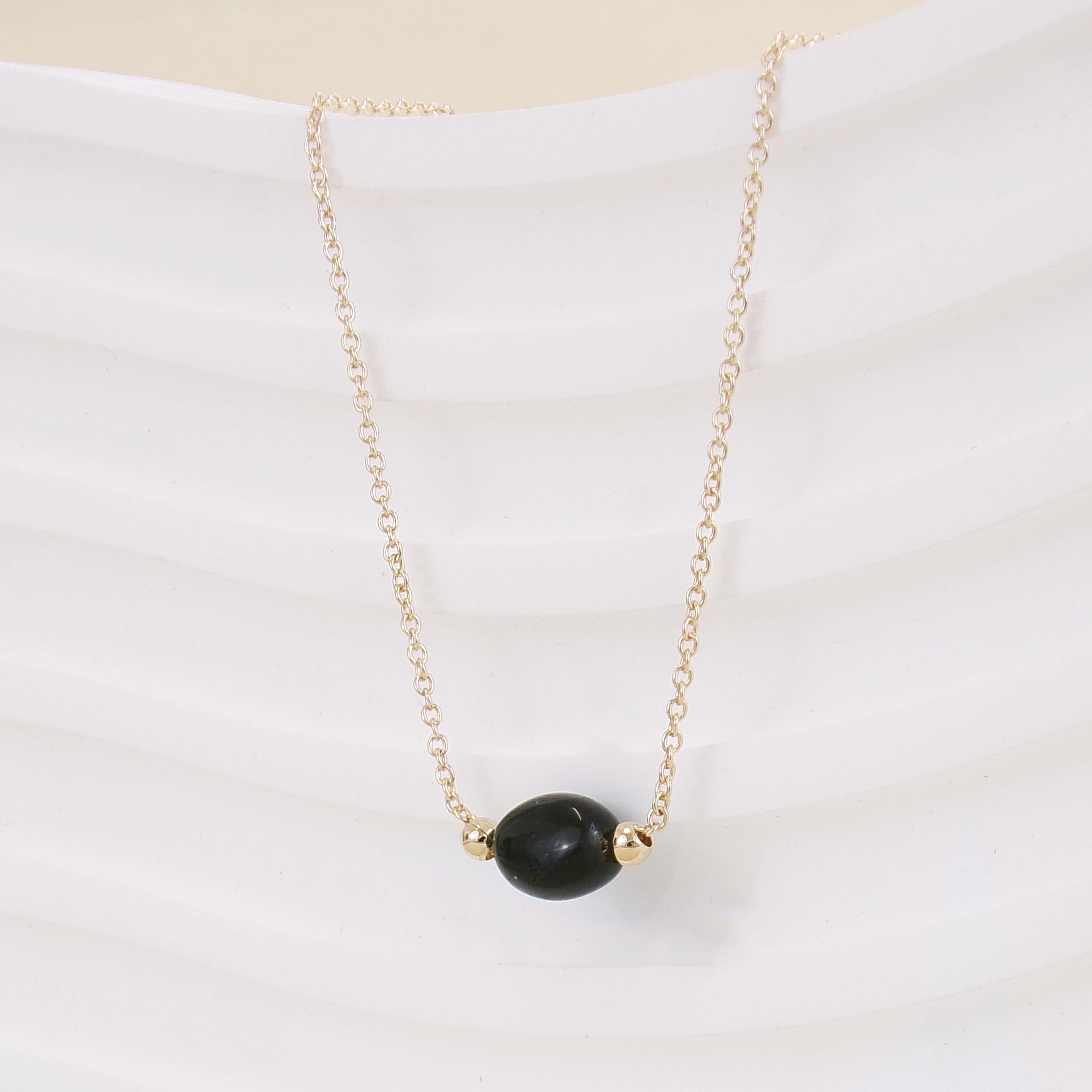 Black Agate Stone Birthstone Cora Necklace Gold Plated