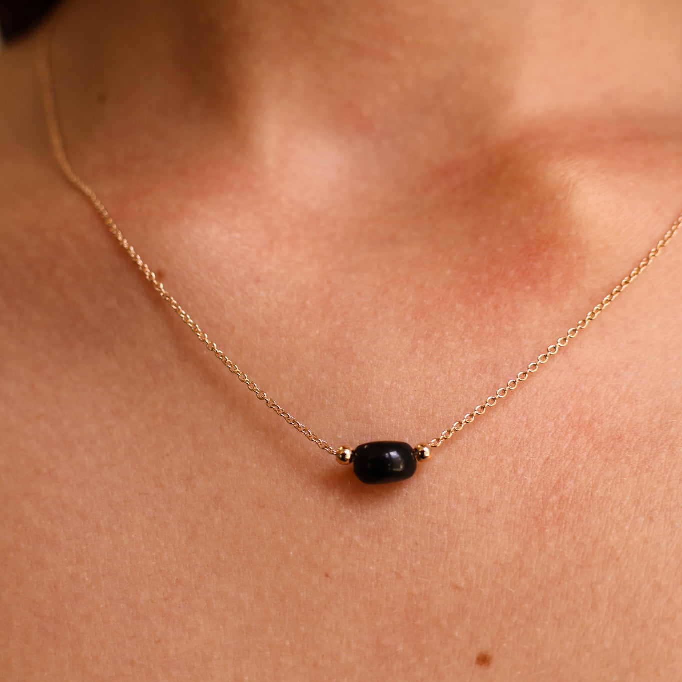 Black Agate Stone Birthstone Cora Necklace Gold Plated