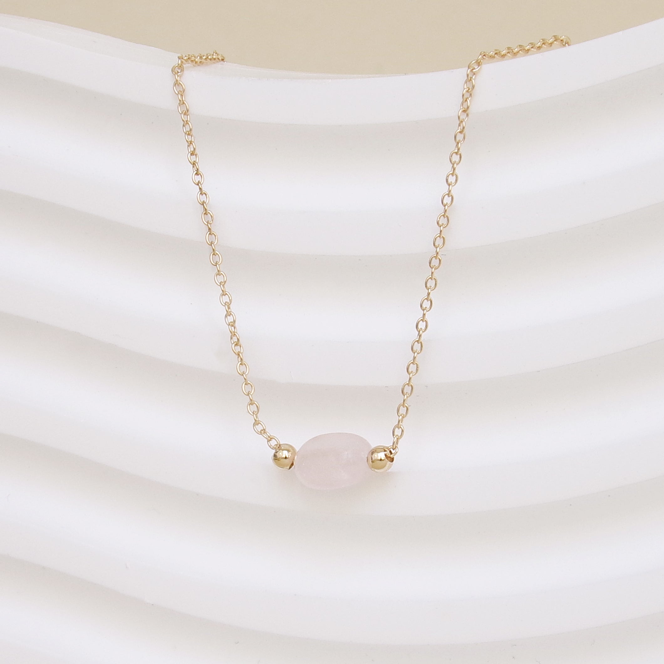 Gold plated rose quartz birthstone Cora necklace