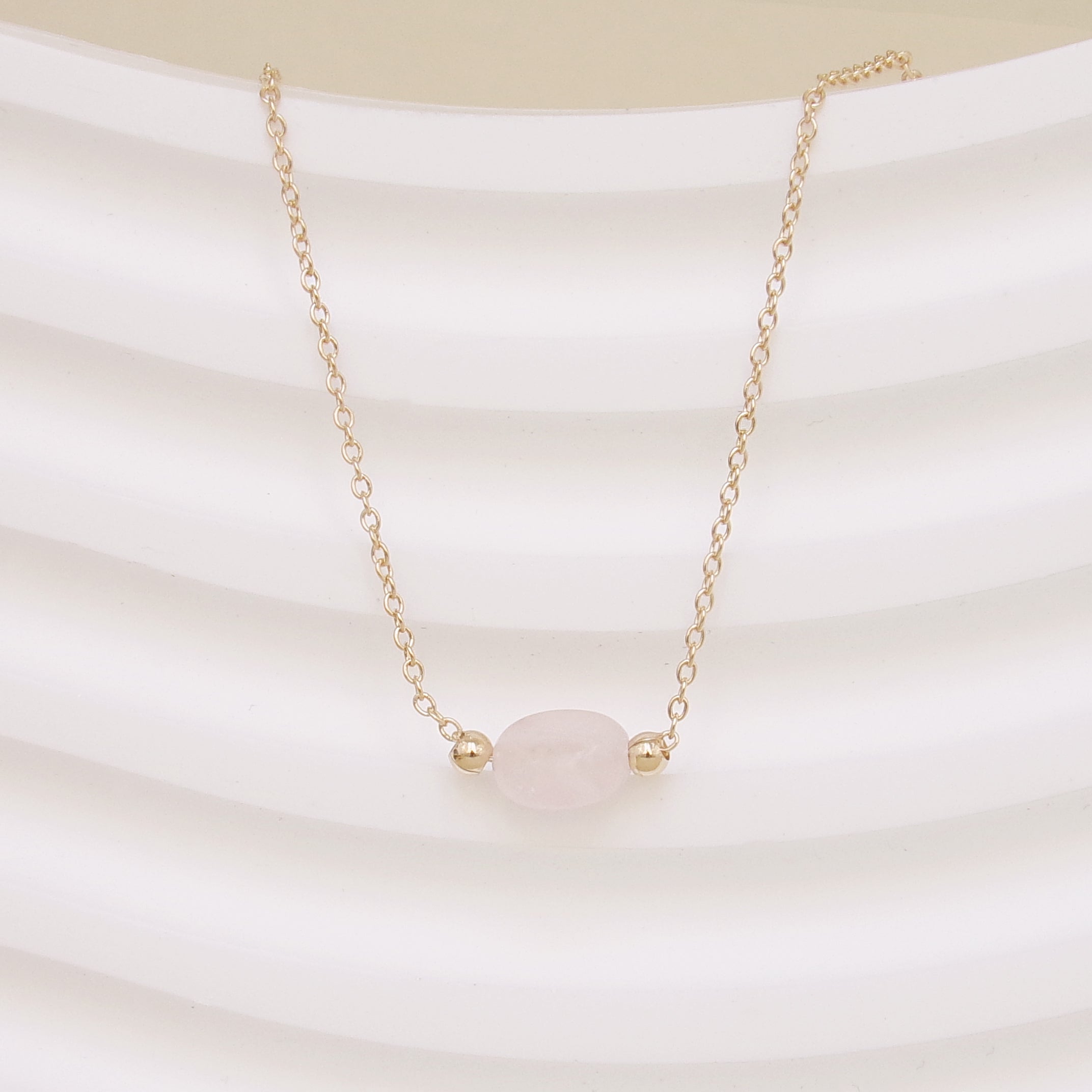 Gold plated rose quartz birthstone Cora necklace