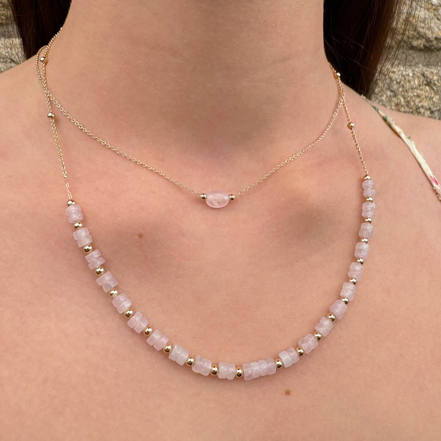 Gold plated rose quartz birthstone Cora necklace