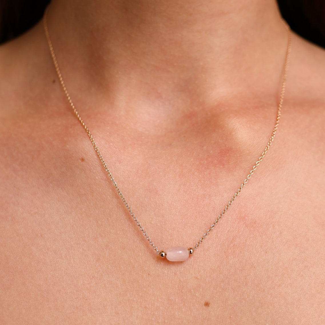 Gold plated rose quartz birthstone Cora necklace
